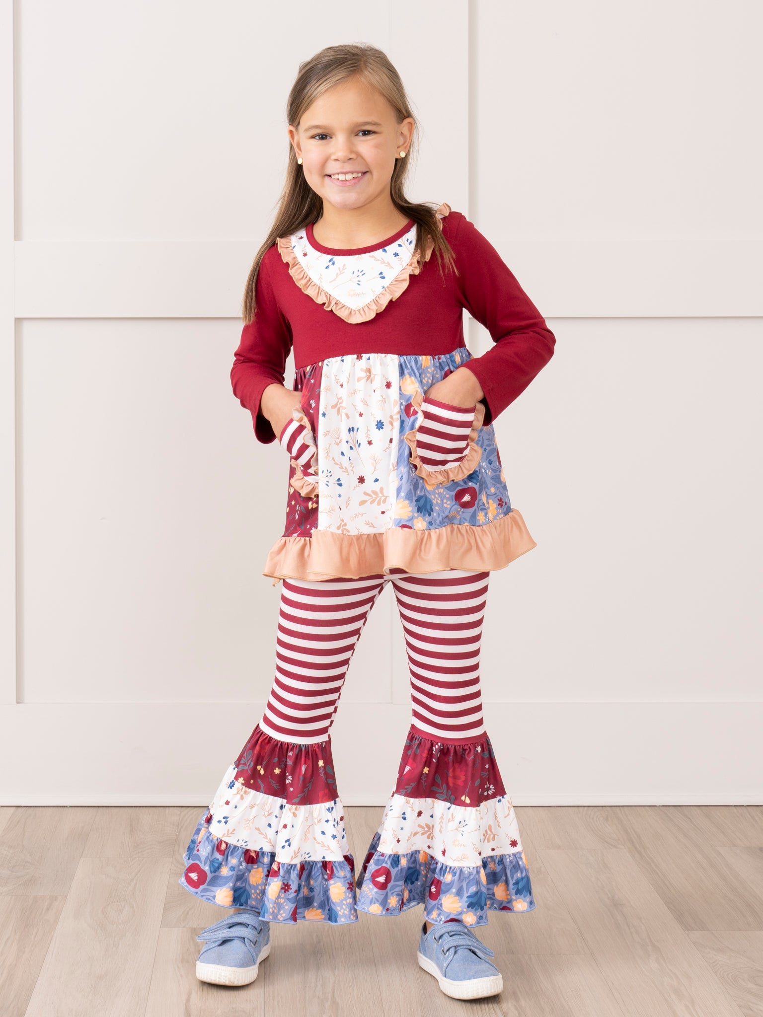 Pocket Flara Bells Outfit - Maroon - Marie Nicole Clothing