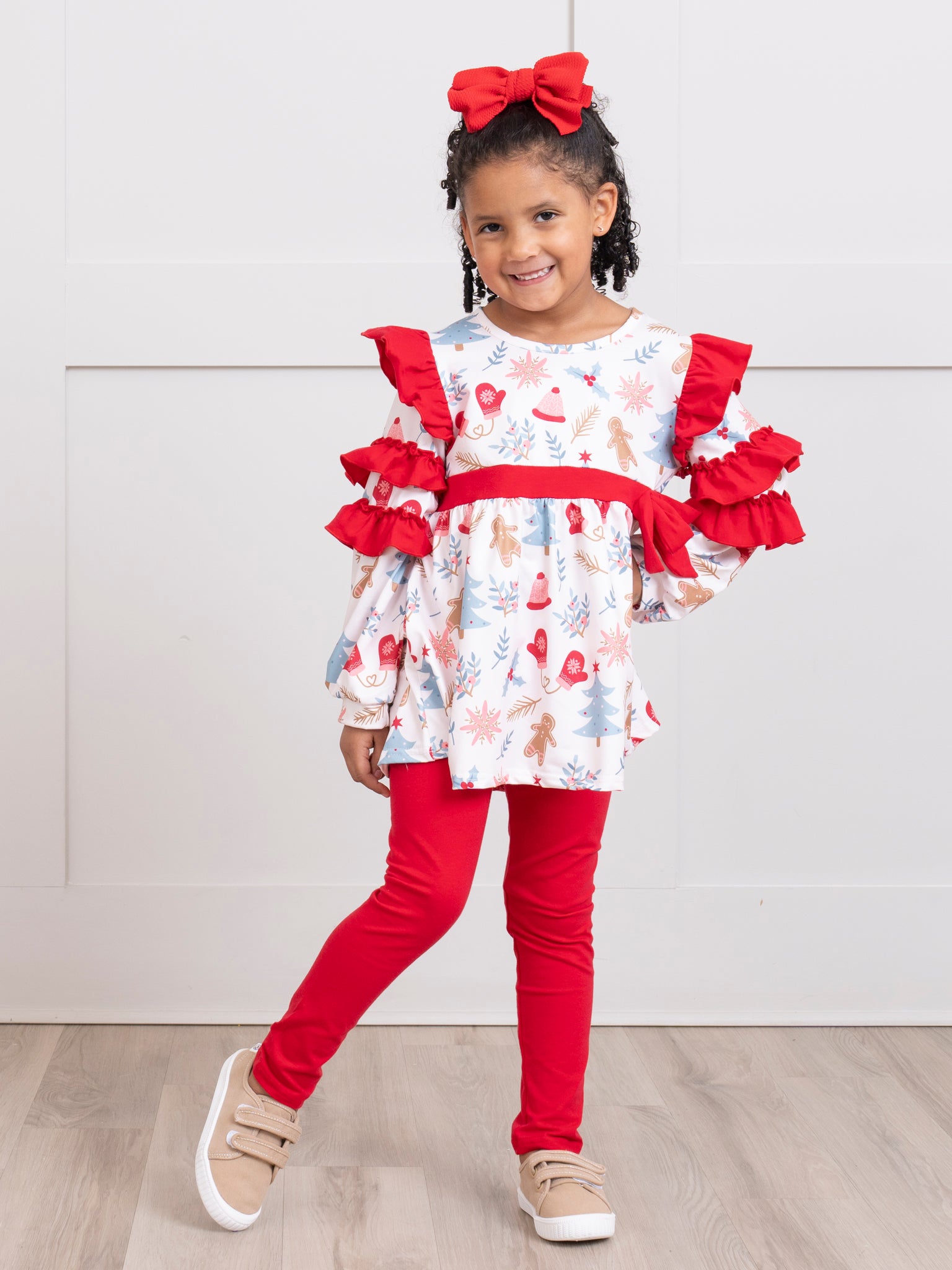Red Ruffle Winter Wonderland Outfit - Marie Nicole Clothing
