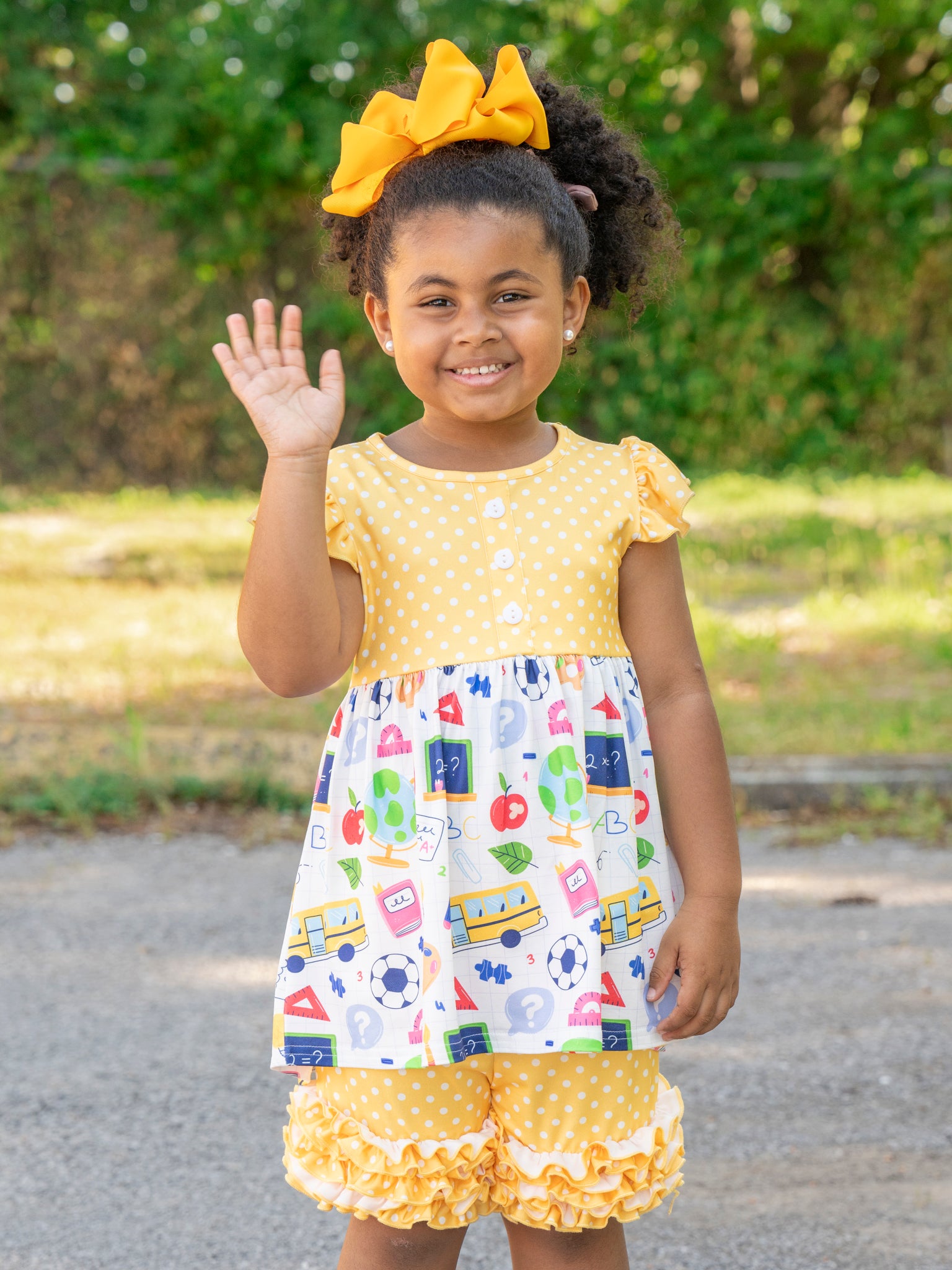 Yellow Dots School Day Ruffle Outfit - Marie Nicole Clothing