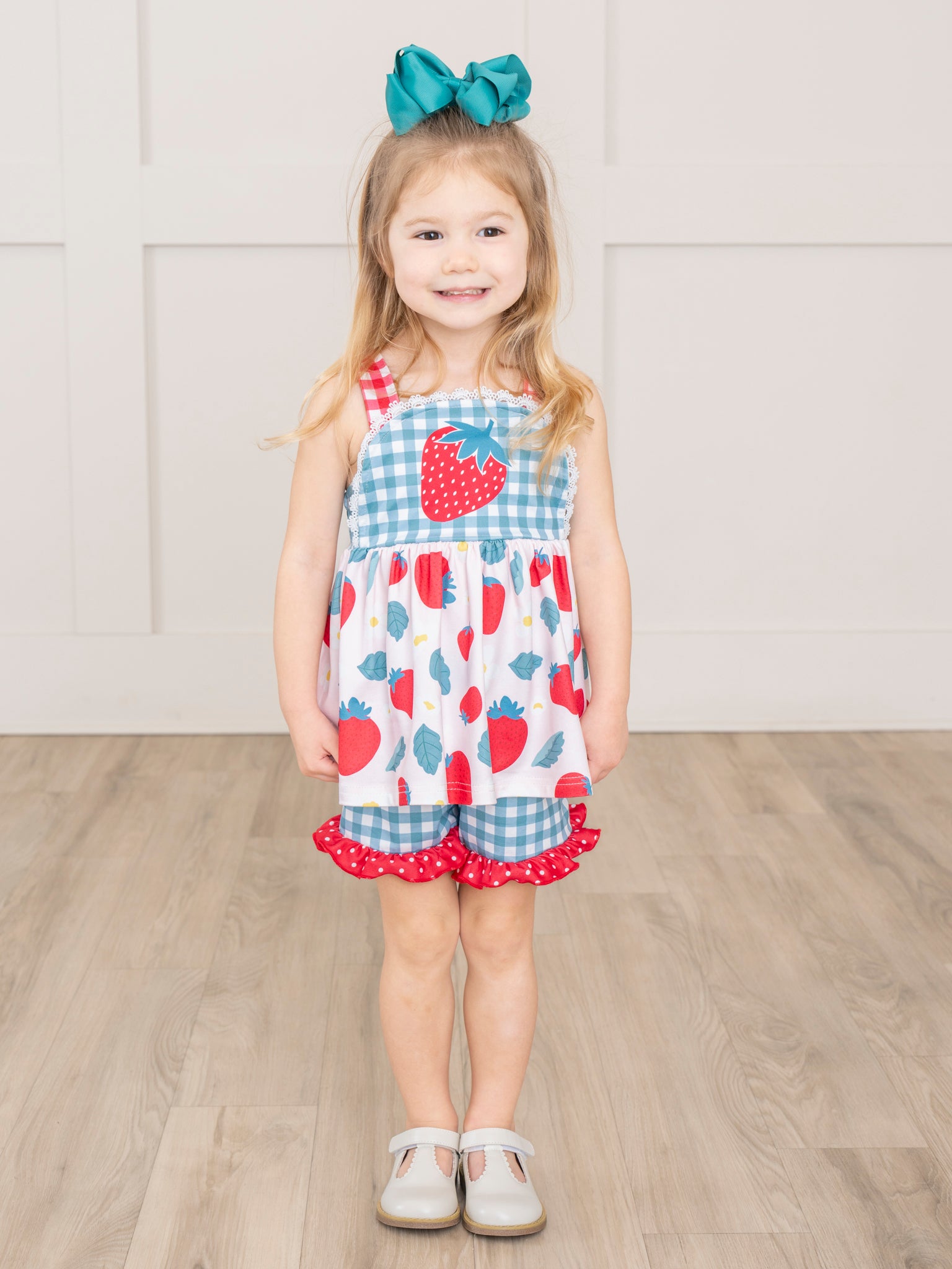 Gingham Strawberry Ruffle Outfit - Marie Nicole Clothing