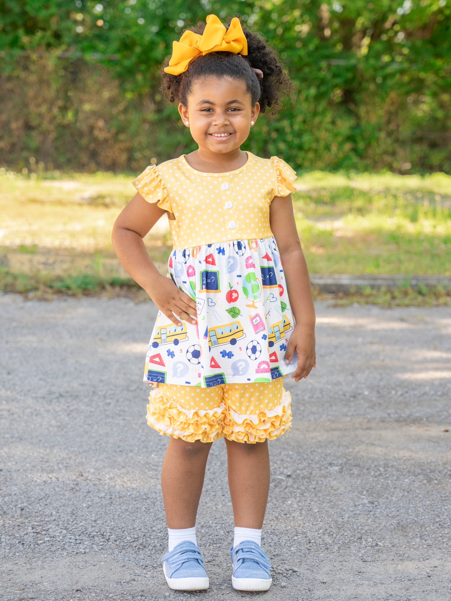 Yellow Dots School Day Ruffle Outfit - Marie Nicole Clothing