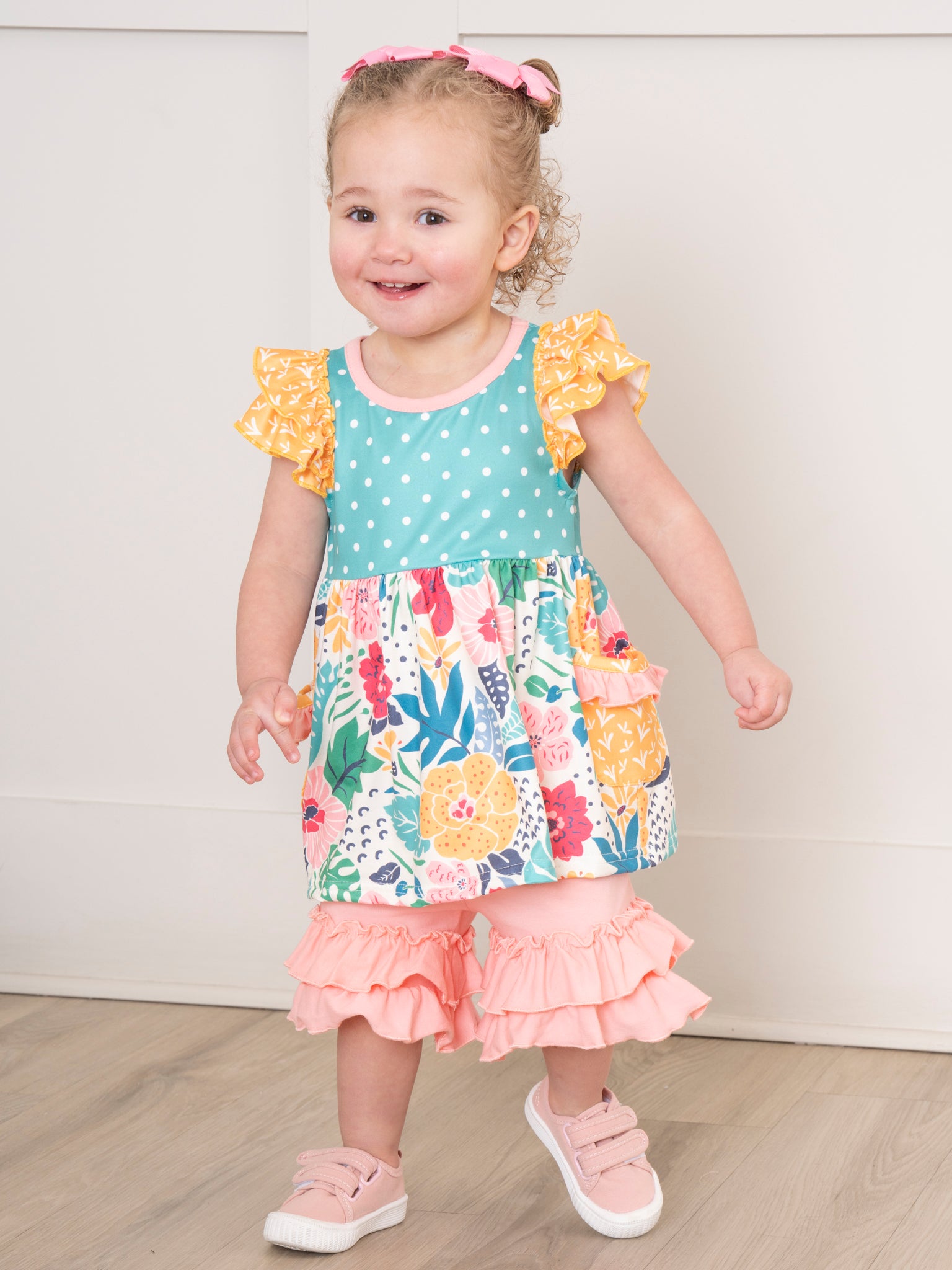 Wildflowers & Teal Dots Ruffle Shorts Outfit - Marie Nicole Clothing