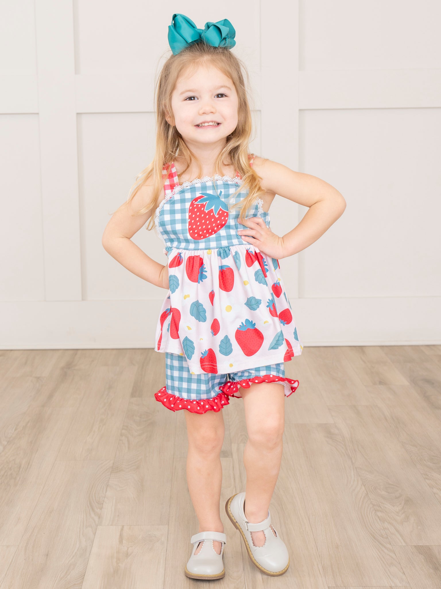 Gingham Strawberry Ruffle Outfit - Marie Nicole Clothing