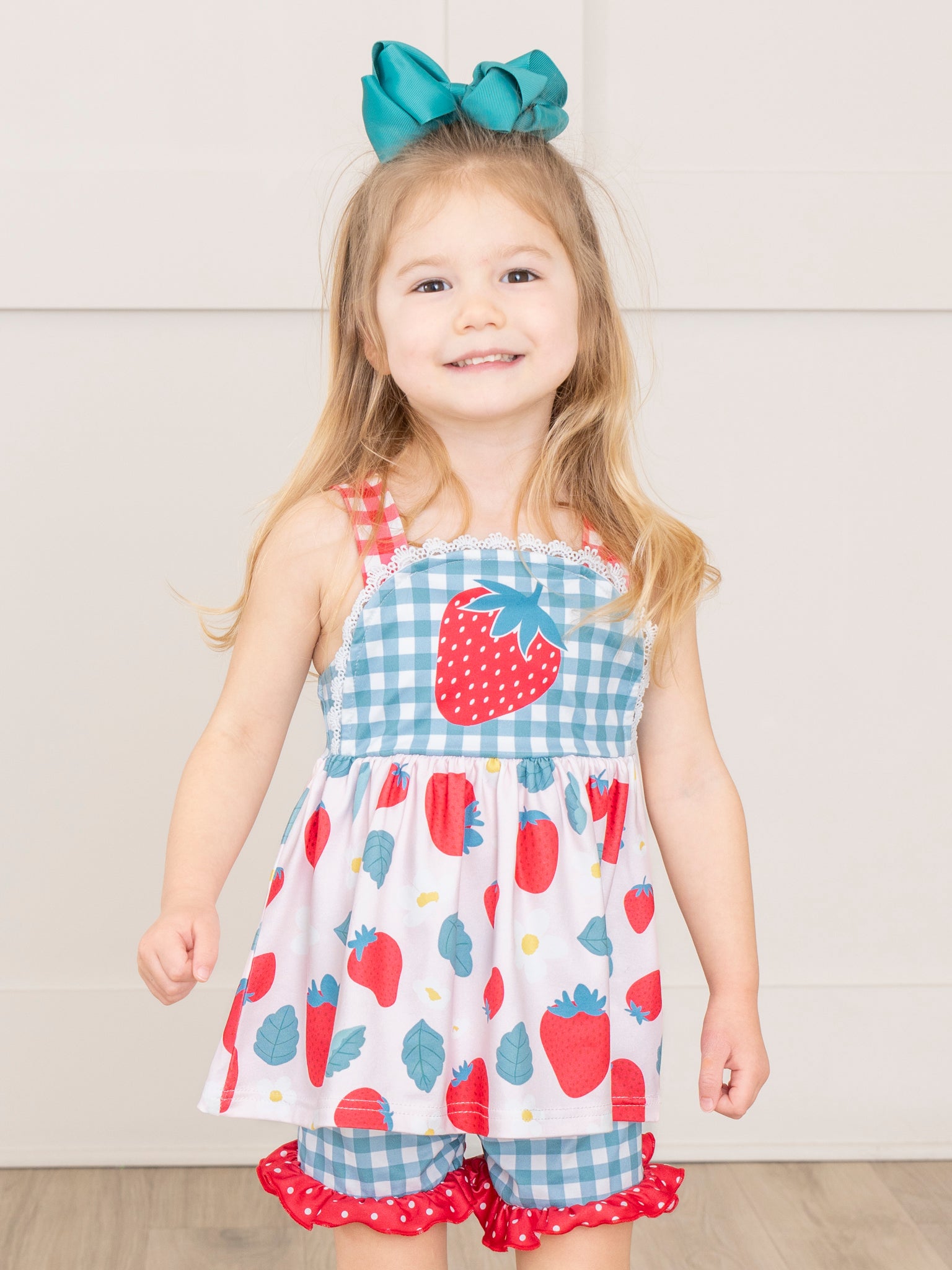 Gingham Strawberry Ruffle Outfit - Marie Nicole Clothing