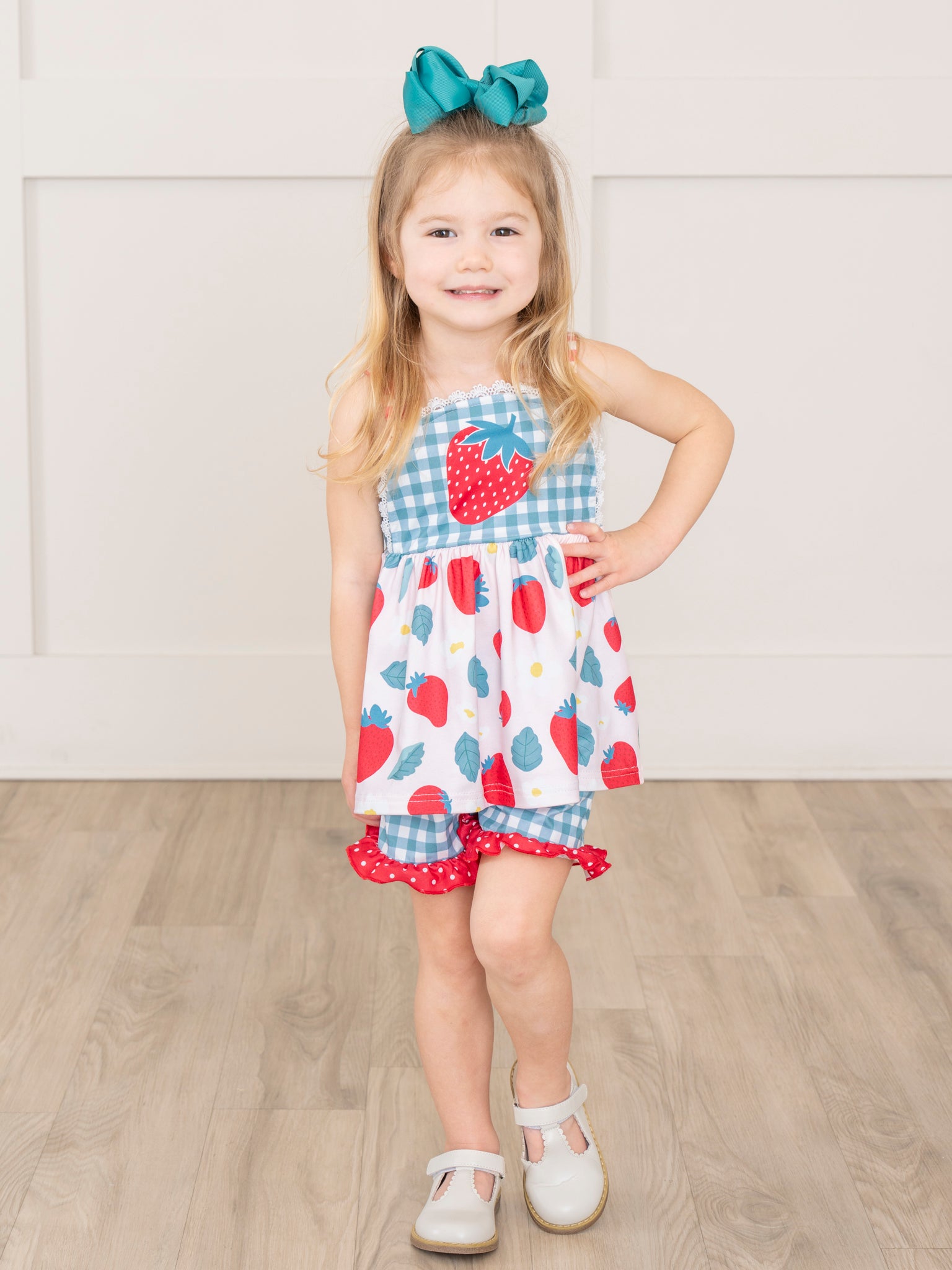 Gingham Strawberry Ruffle Outfit - Marie Nicole Clothing