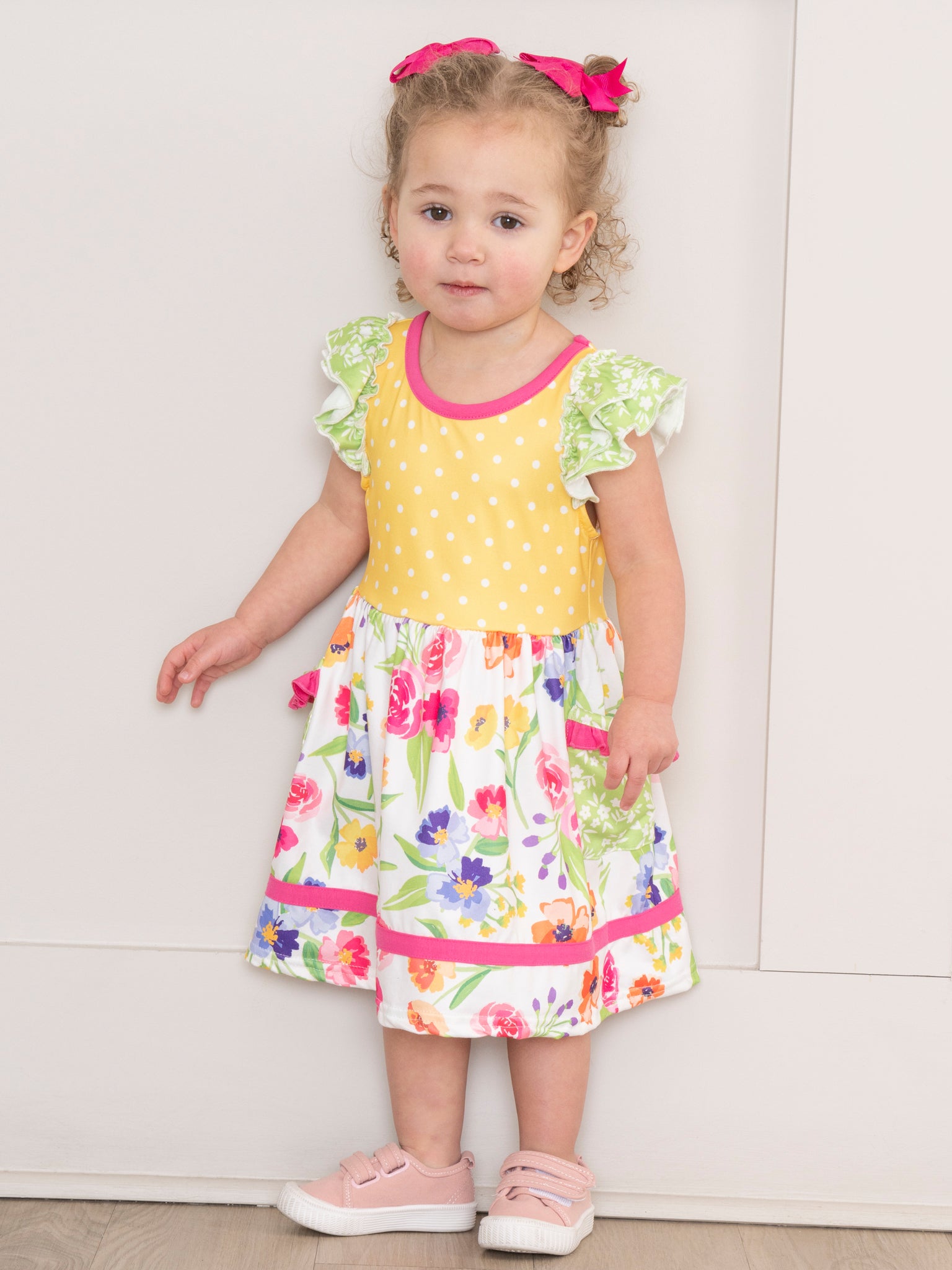 Wildflowers & Yellow Dots Ruffle Dress - Marie Nicole Clothing