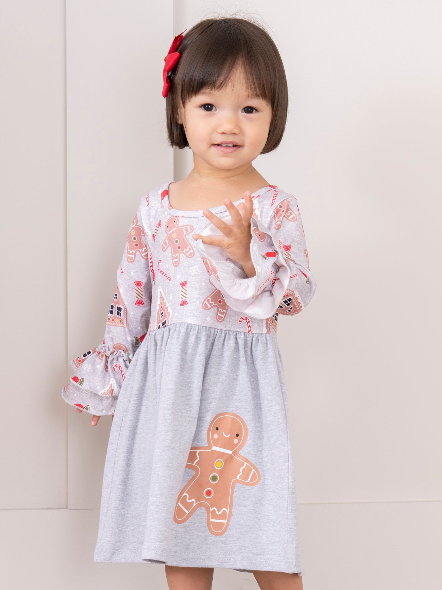 Grey Gingerbread Bell Sleeve Swing Dress - Marie Nicole Clothing