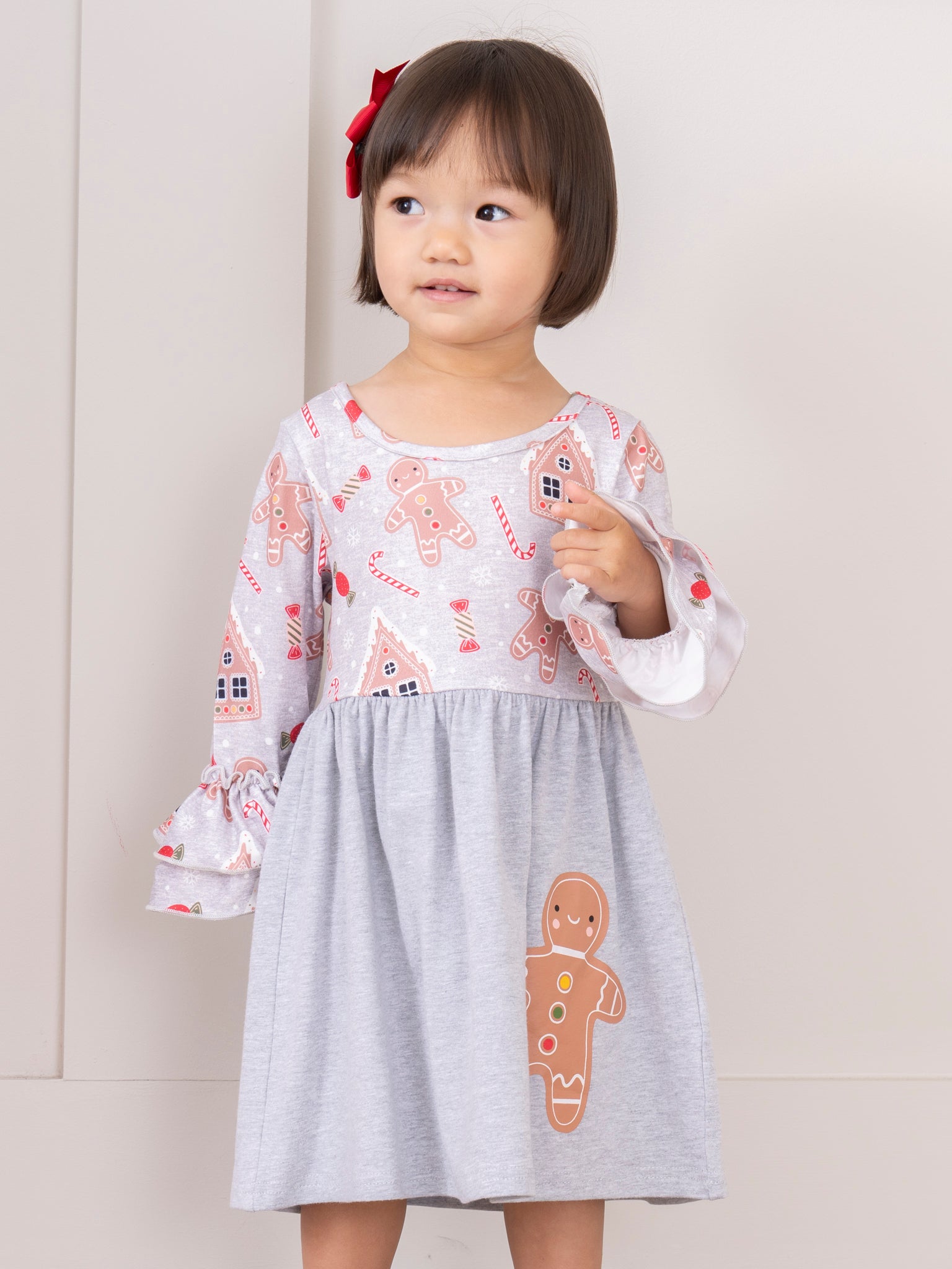 Grey Gingerbread Bell Sleeve Swing Dress - Marie Nicole Clothing