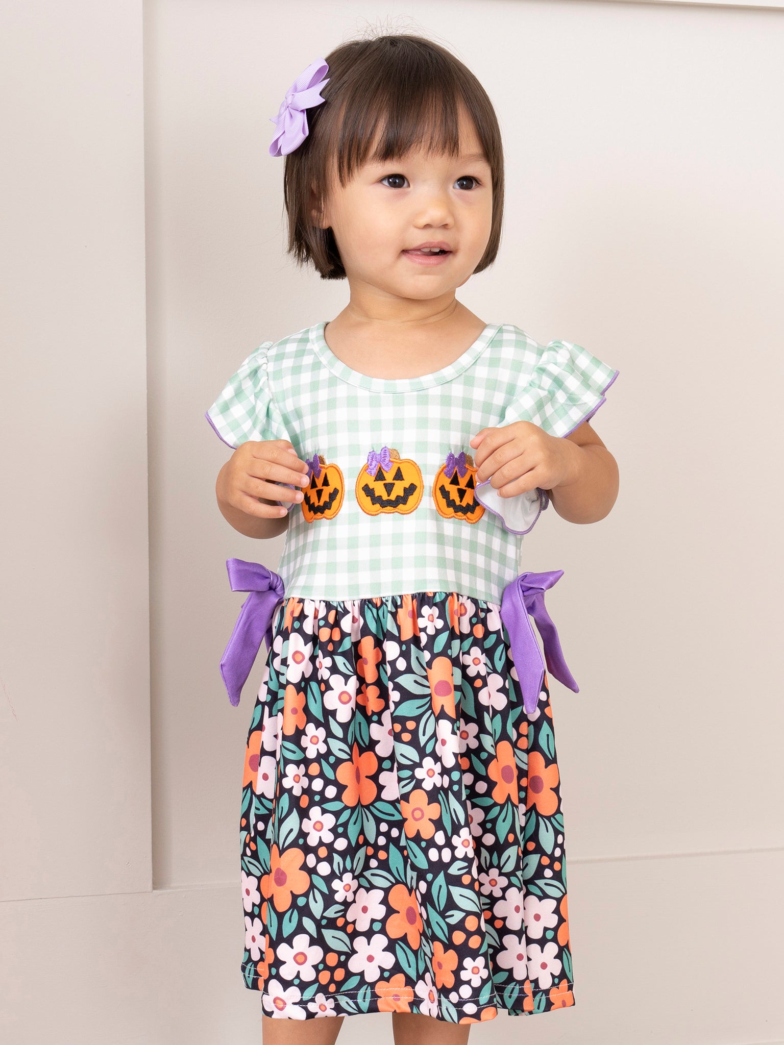 Jack - o - Lantern Florals Ruffle Dress - Marie Nicole Clothing