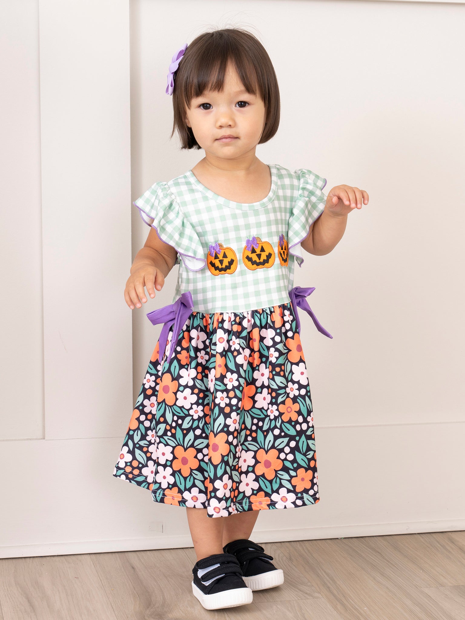 Jack - o - Lantern Florals Ruffle Dress - Marie Nicole Clothing