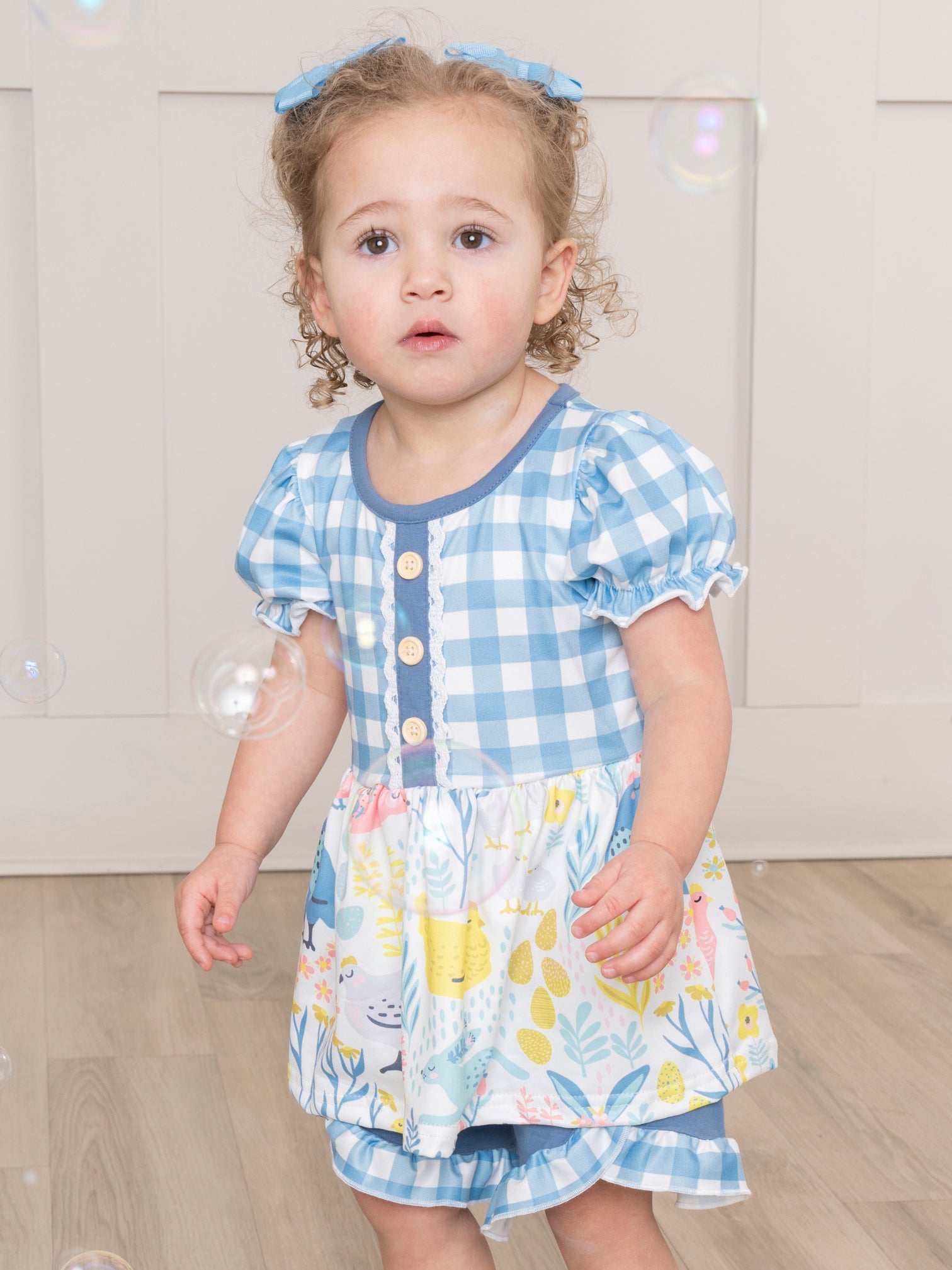 Blue Gingham Garden Ruffle Outfit - Marie Nicole Clothing