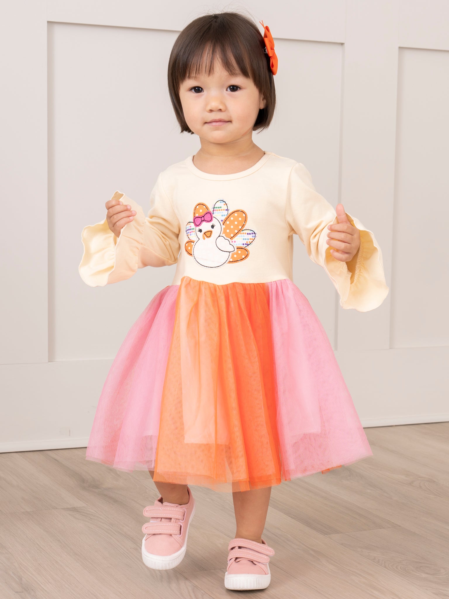 Orange Embroidered Turkey Ruffle Tulle Dress - Marie Nicole Clothing