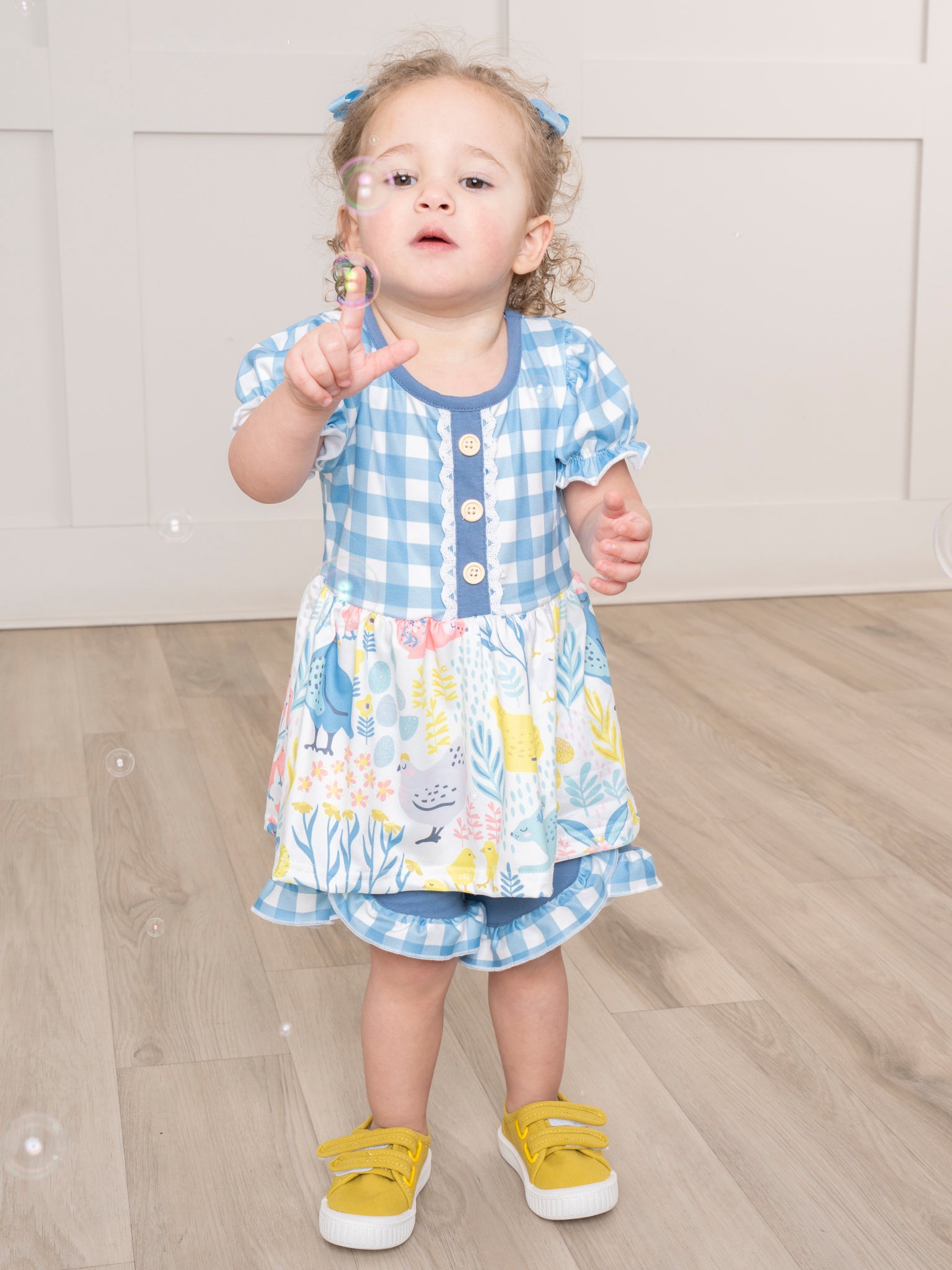 Blue Gingham Garden Ruffle Outfit - Marie Nicole Clothing