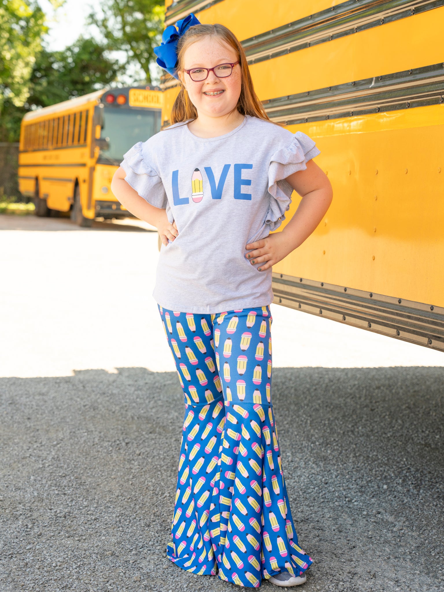 "LOVE" Pencil Ruffle Bell Bottom Outfit - Marie Nicole Clothing