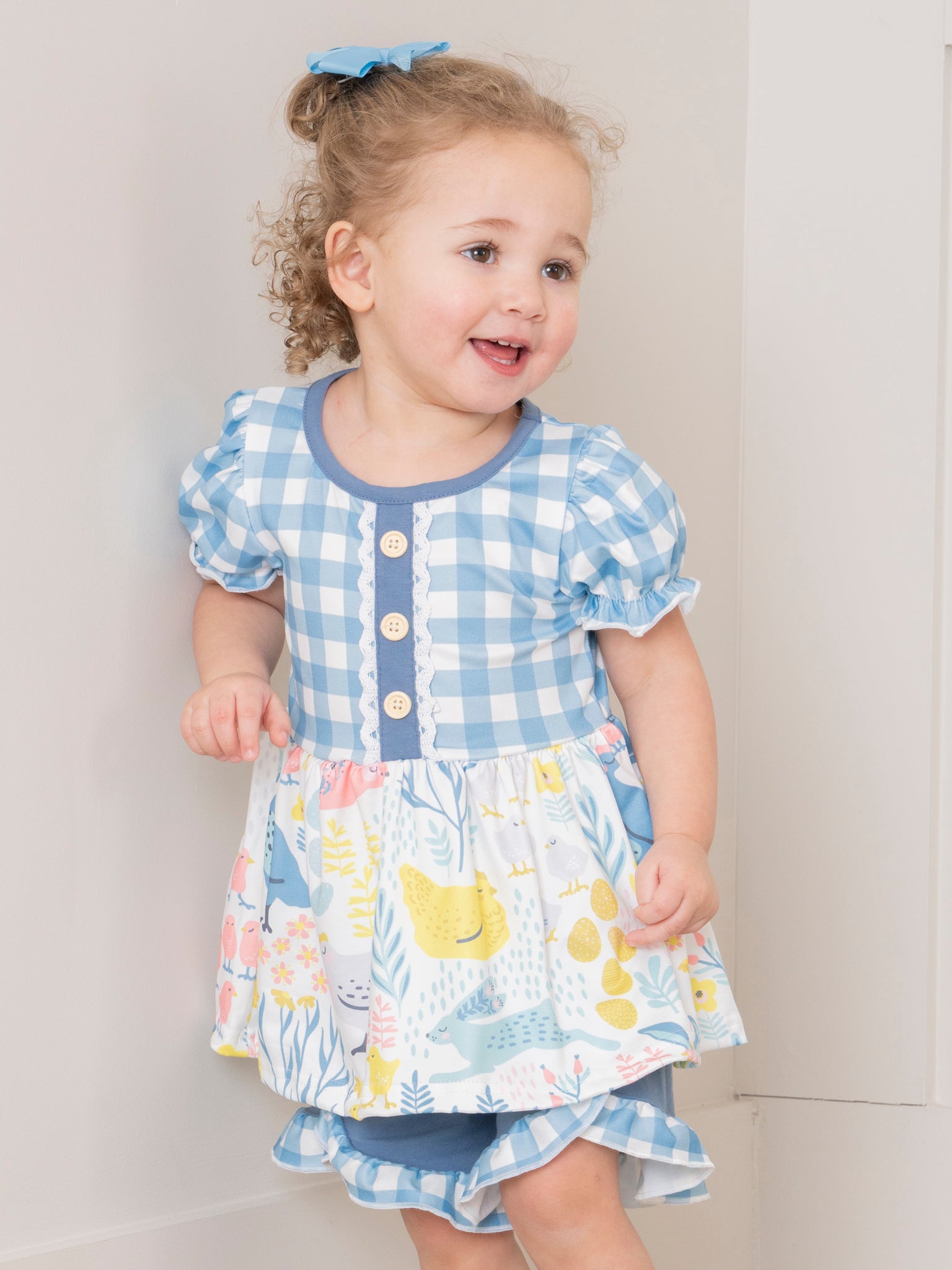 Blue Gingham Garden Ruffle Outfit - Marie Nicole Clothing