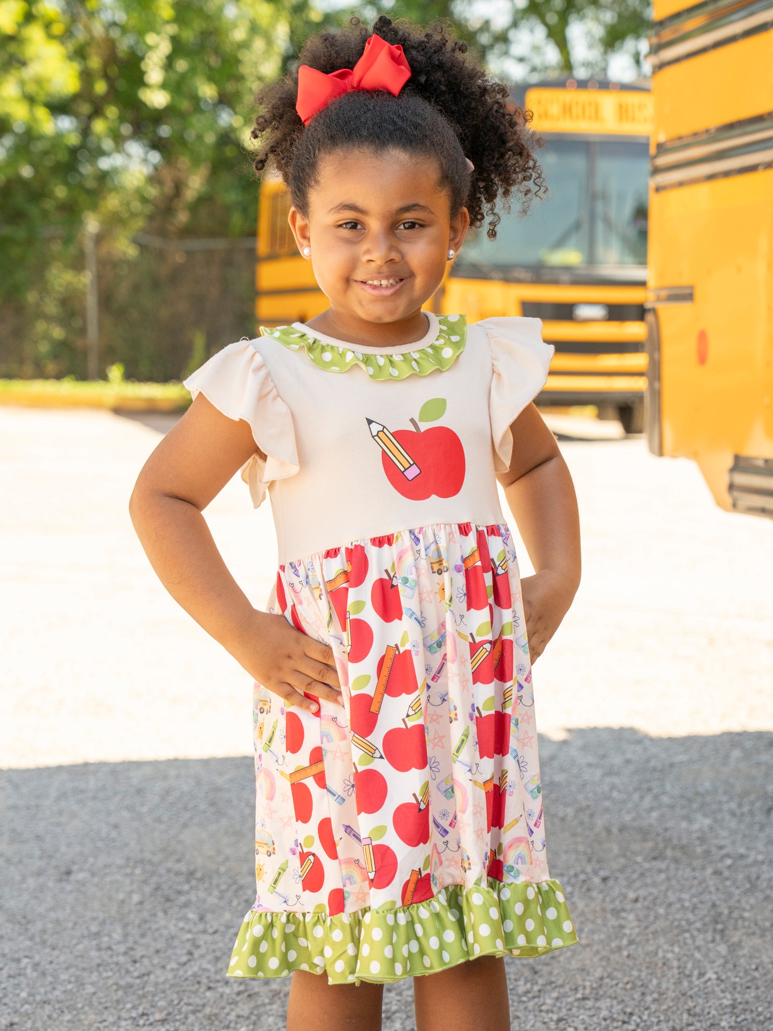 Green Dots & Apples Ruffle Dress - Marie Nicole Clothing