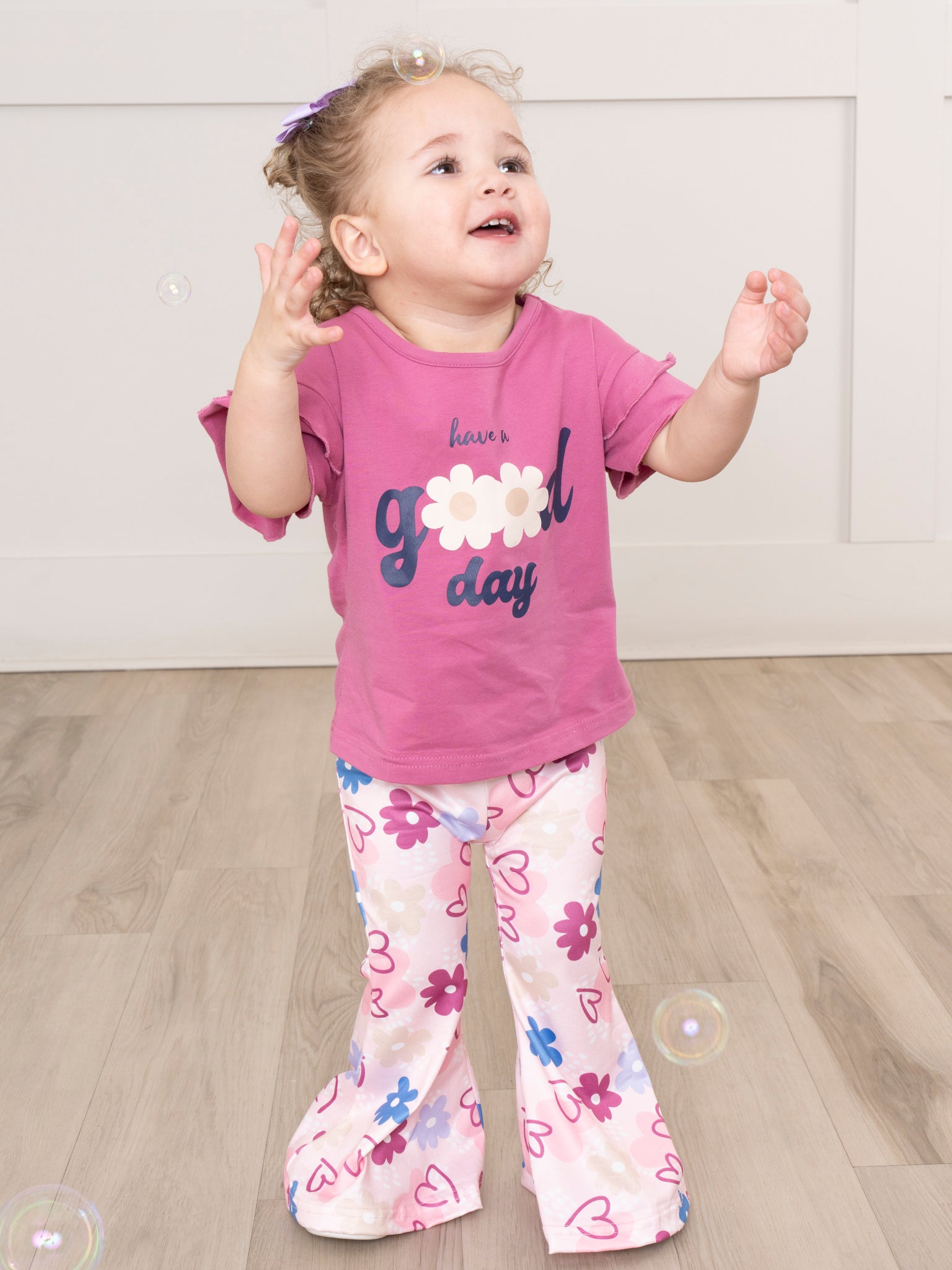 Magenta Flowers Good Day Bell Bottoms Outfit - Marie Nicole Clothing