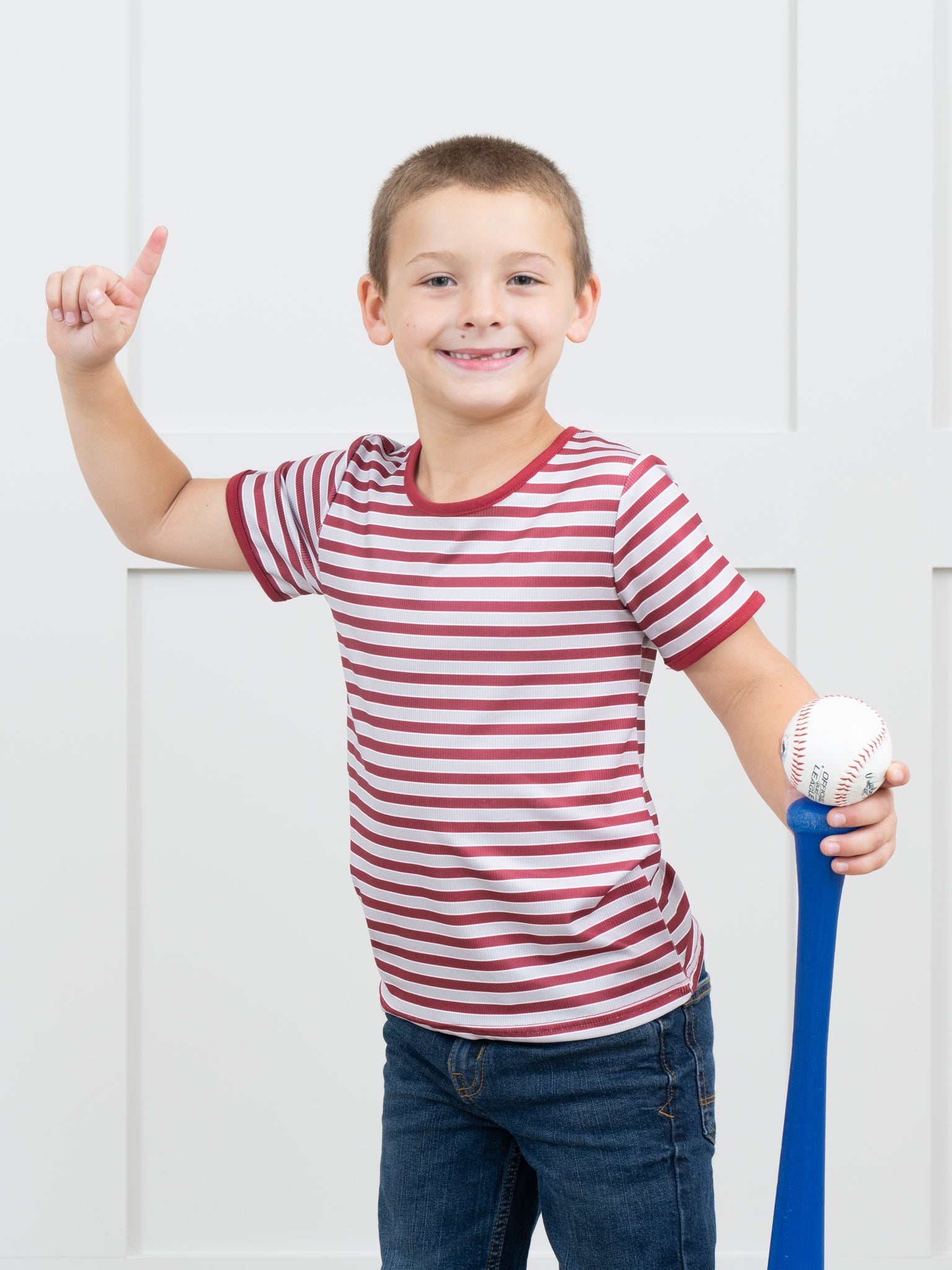 Pre - Teen Crimson & Grey Striped Shirt - Marie Nicole Clothing