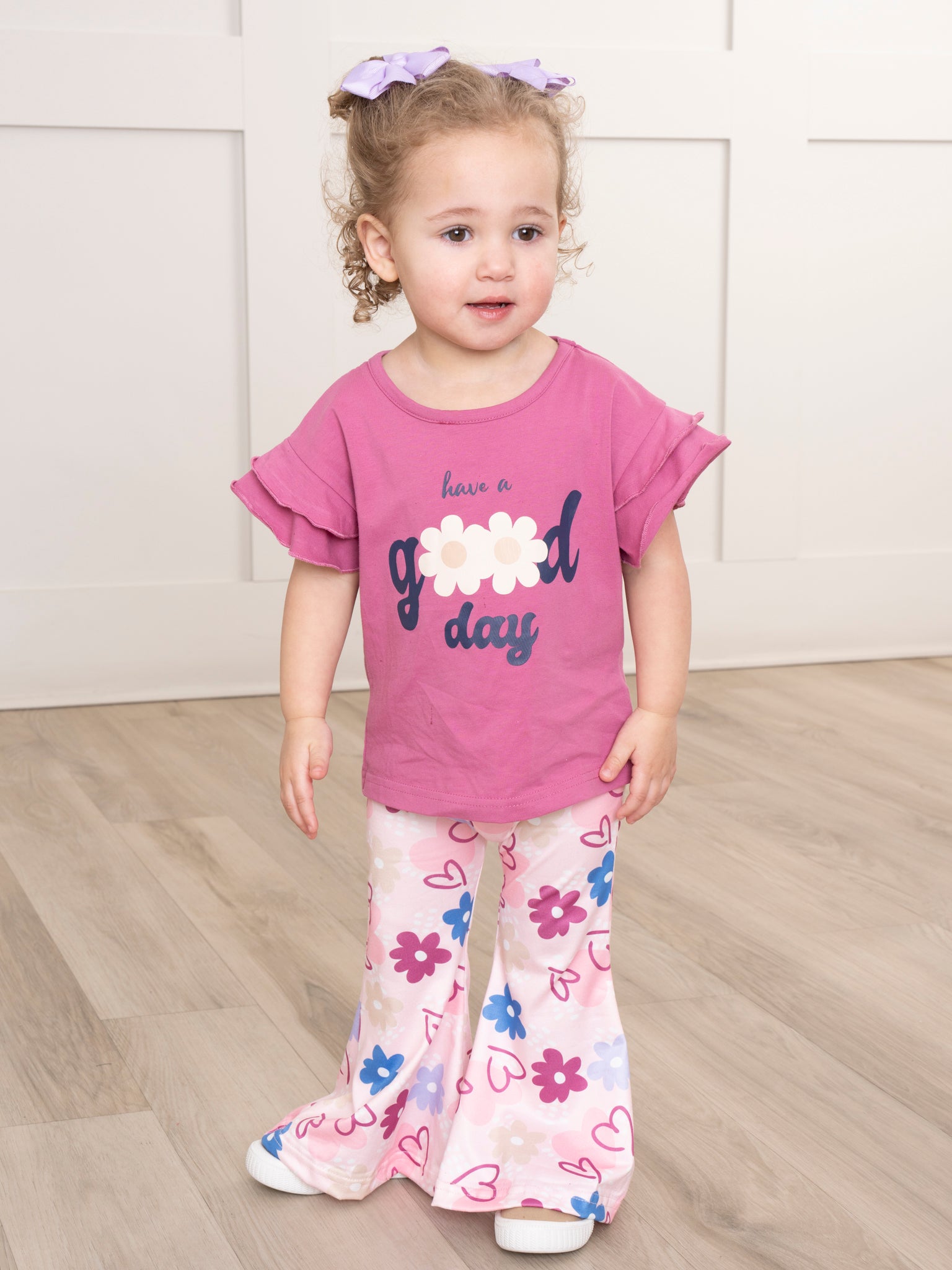 Magenta Flowers Good Day Bell Bottoms Outfit - Marie Nicole Clothing