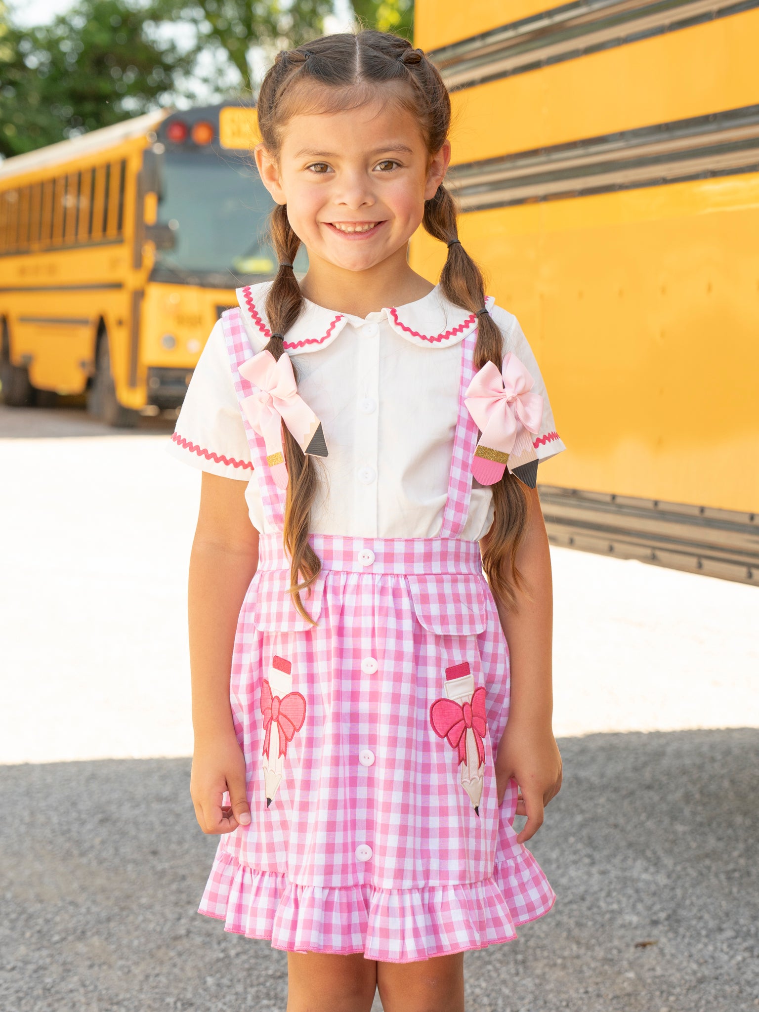 Pink Gingham Pencil Princess Skirtall Set - Marie Nicole Clothing