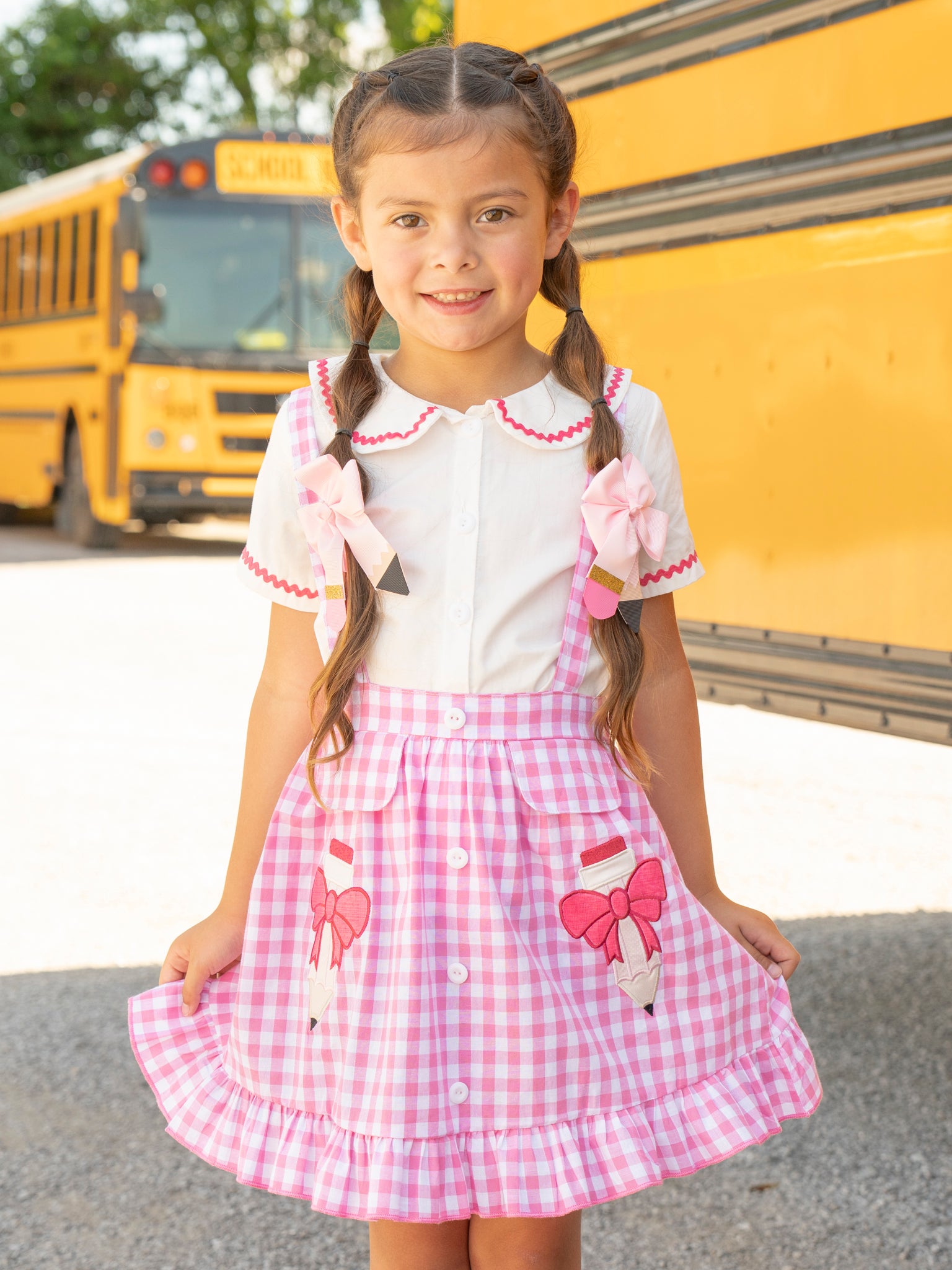 Pink Gingham Pencil Princess Skirtall Set - Marie Nicole Clothing