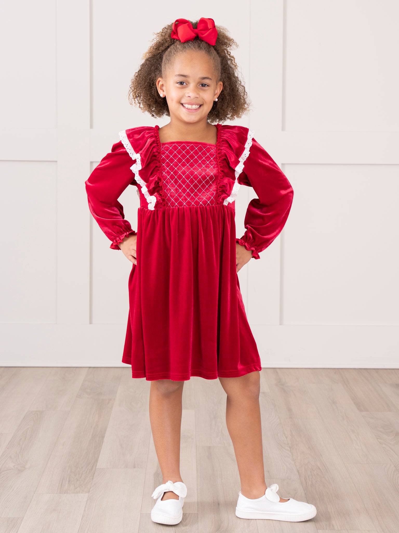 Ruby Velvet Ruffle Dress - Marie Nicole Clothing