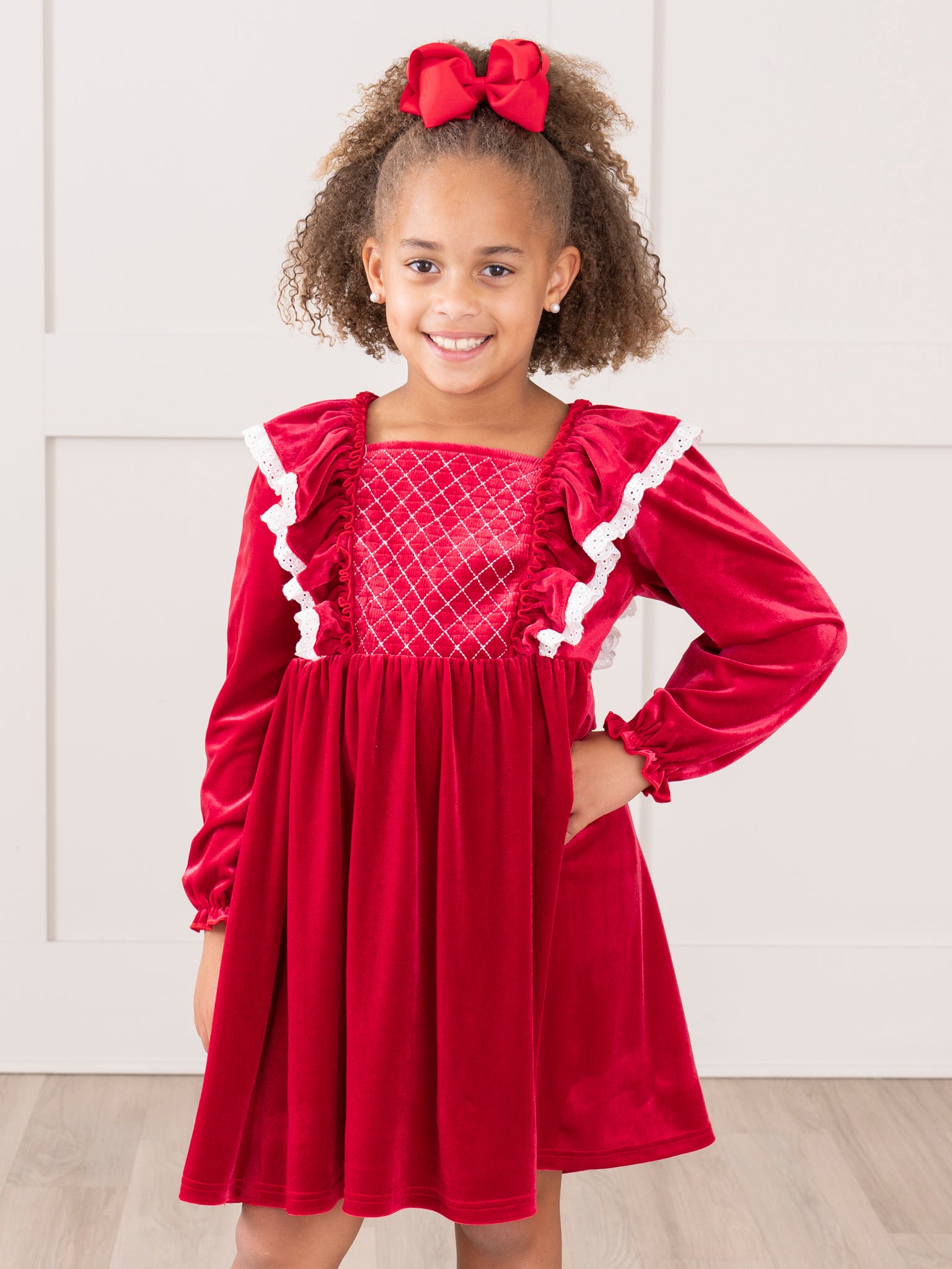 Ruby Velvet Ruffle Dress - Marie Nicole Clothing
