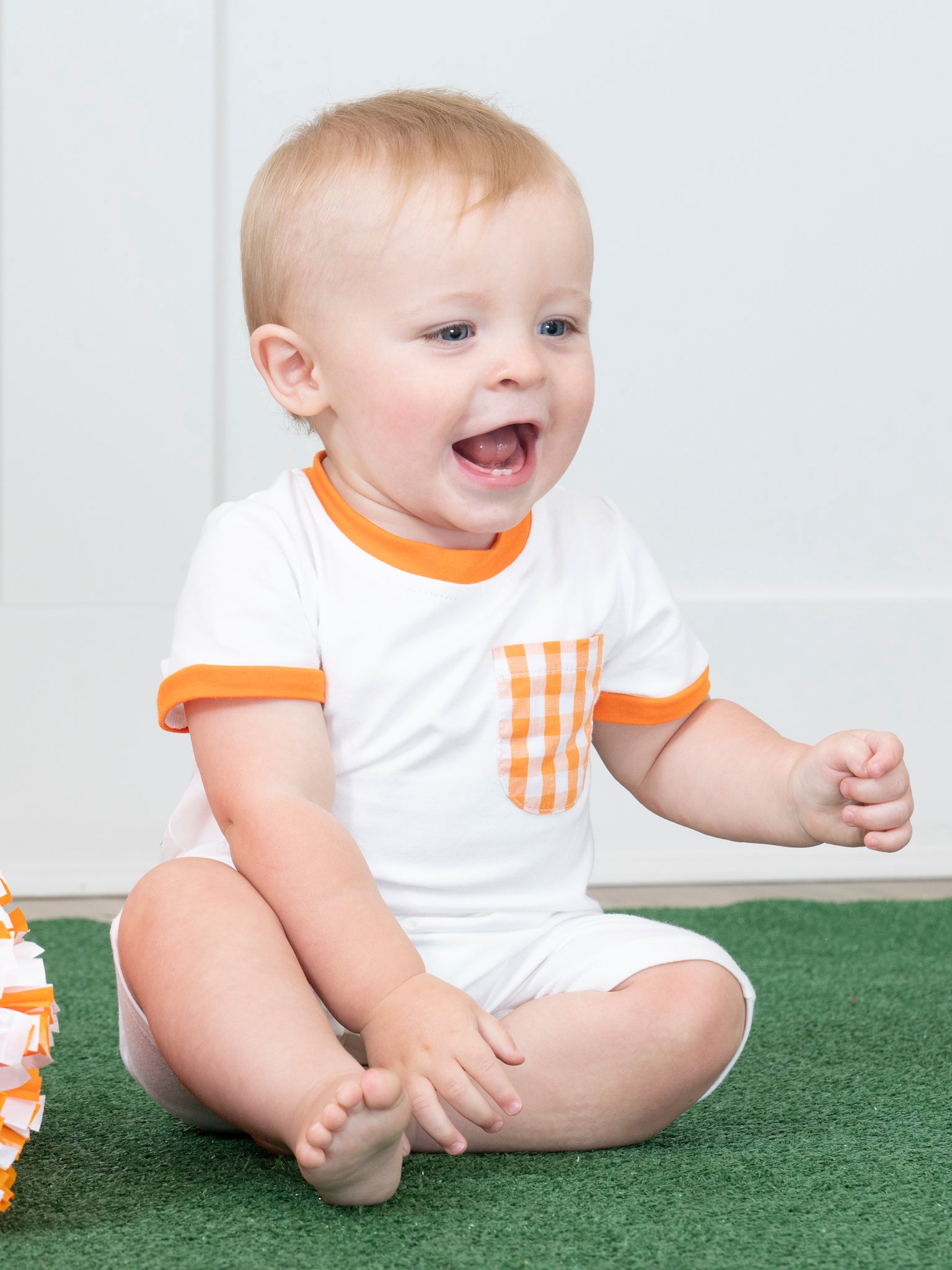 Orange & White Gingham Romper - Marie Nicole Clothing