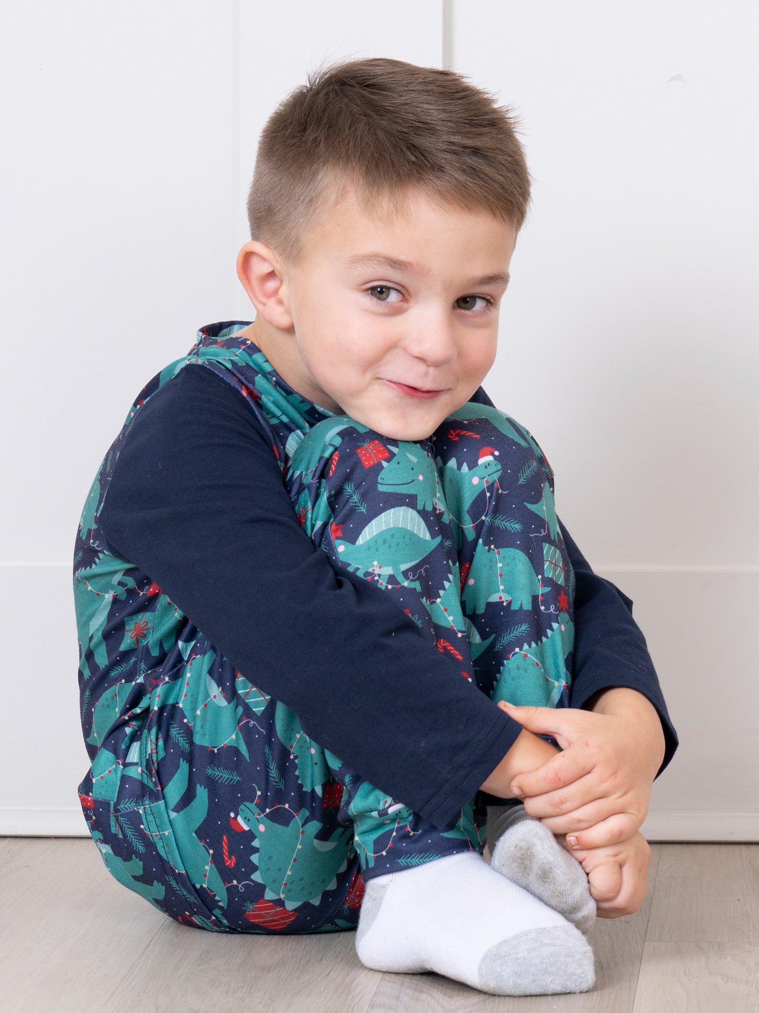 Green & Navy Dino Wonderland Pajamas - Marie Nicole Clothing