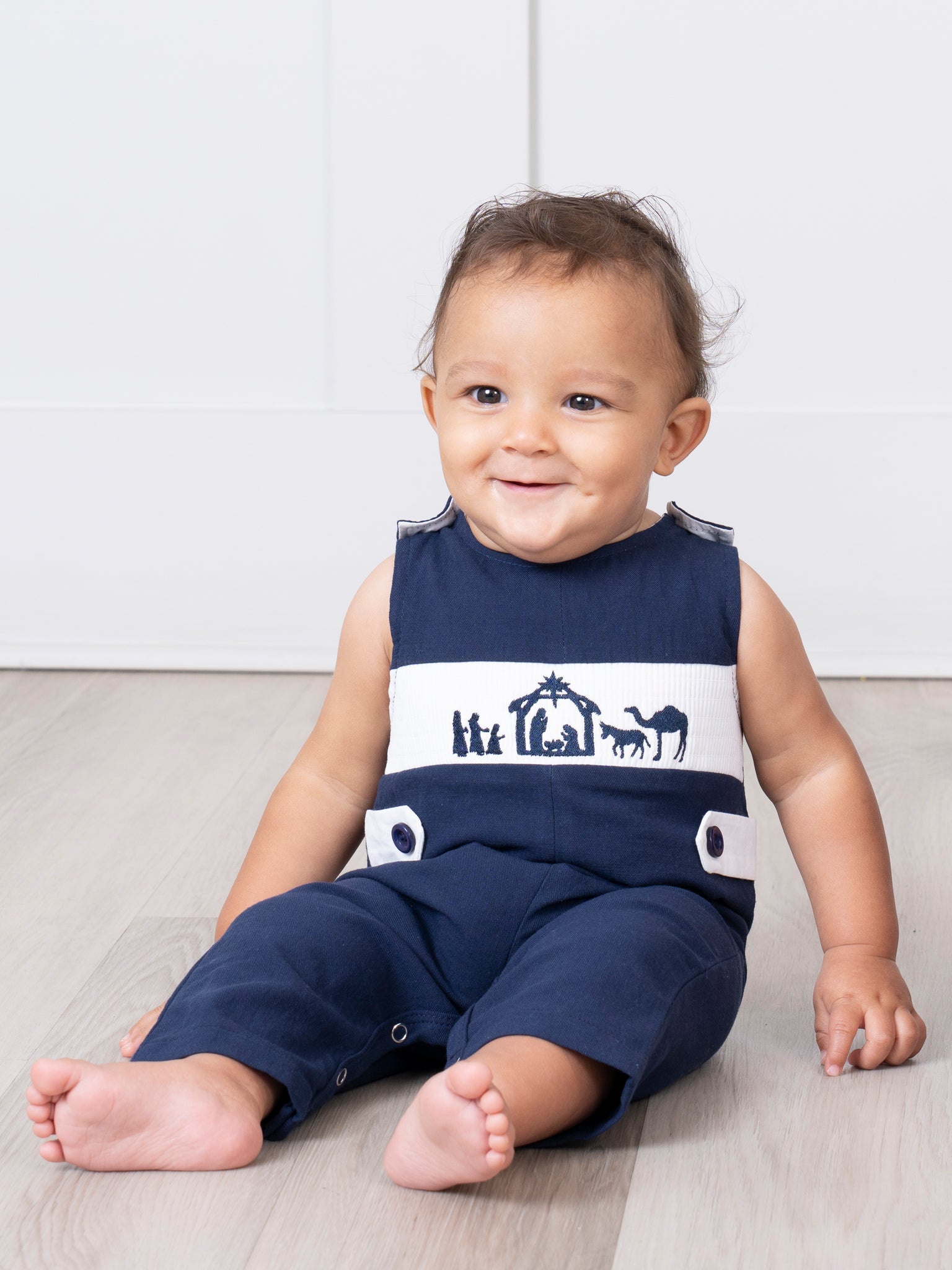 Midnight Blue Smocked Nativity Johnny - Marie Nicole Clothing