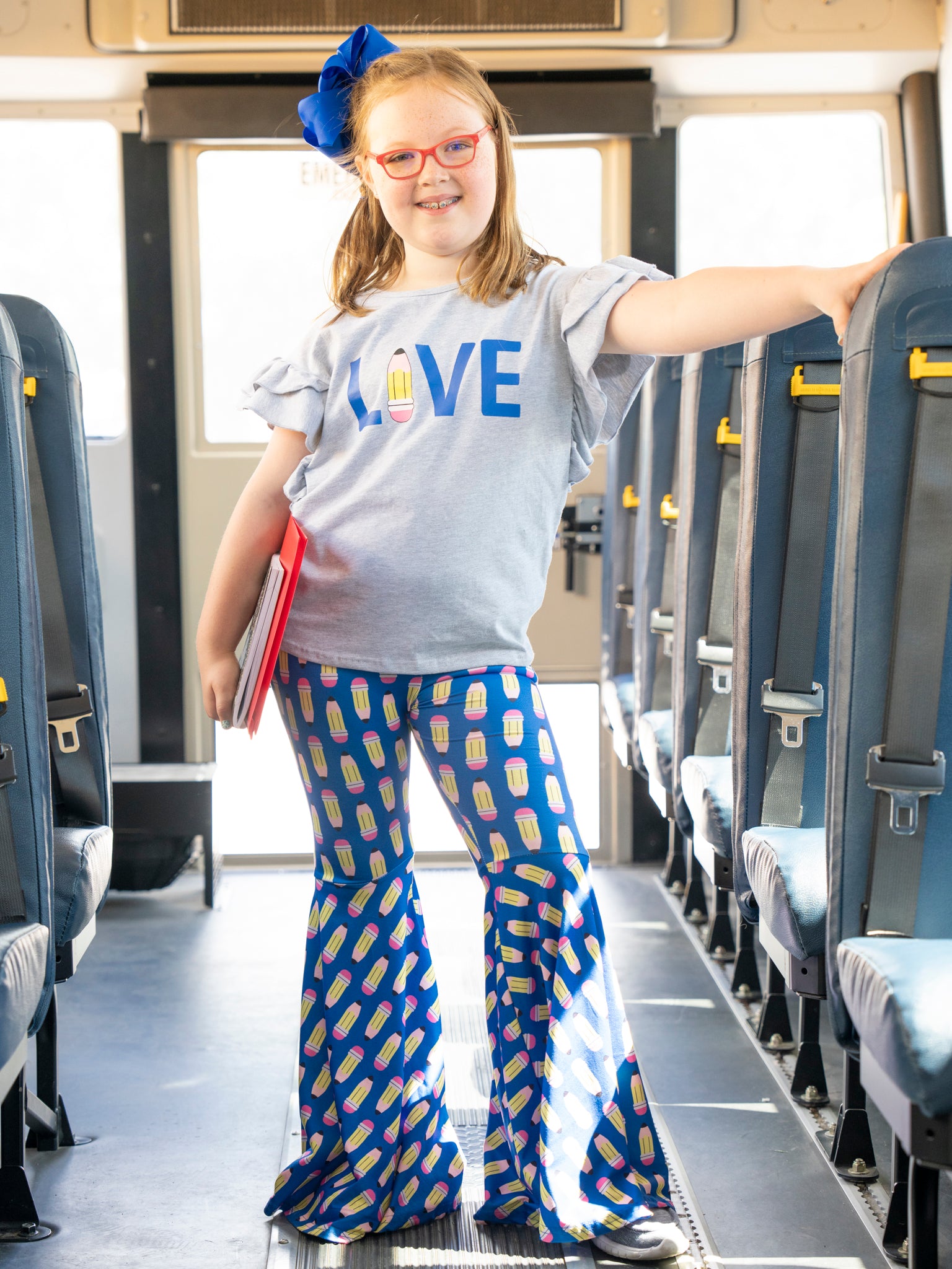 "LOVE" Pencil Ruffle Bell Bottom Outfit - Marie Nicole Clothing