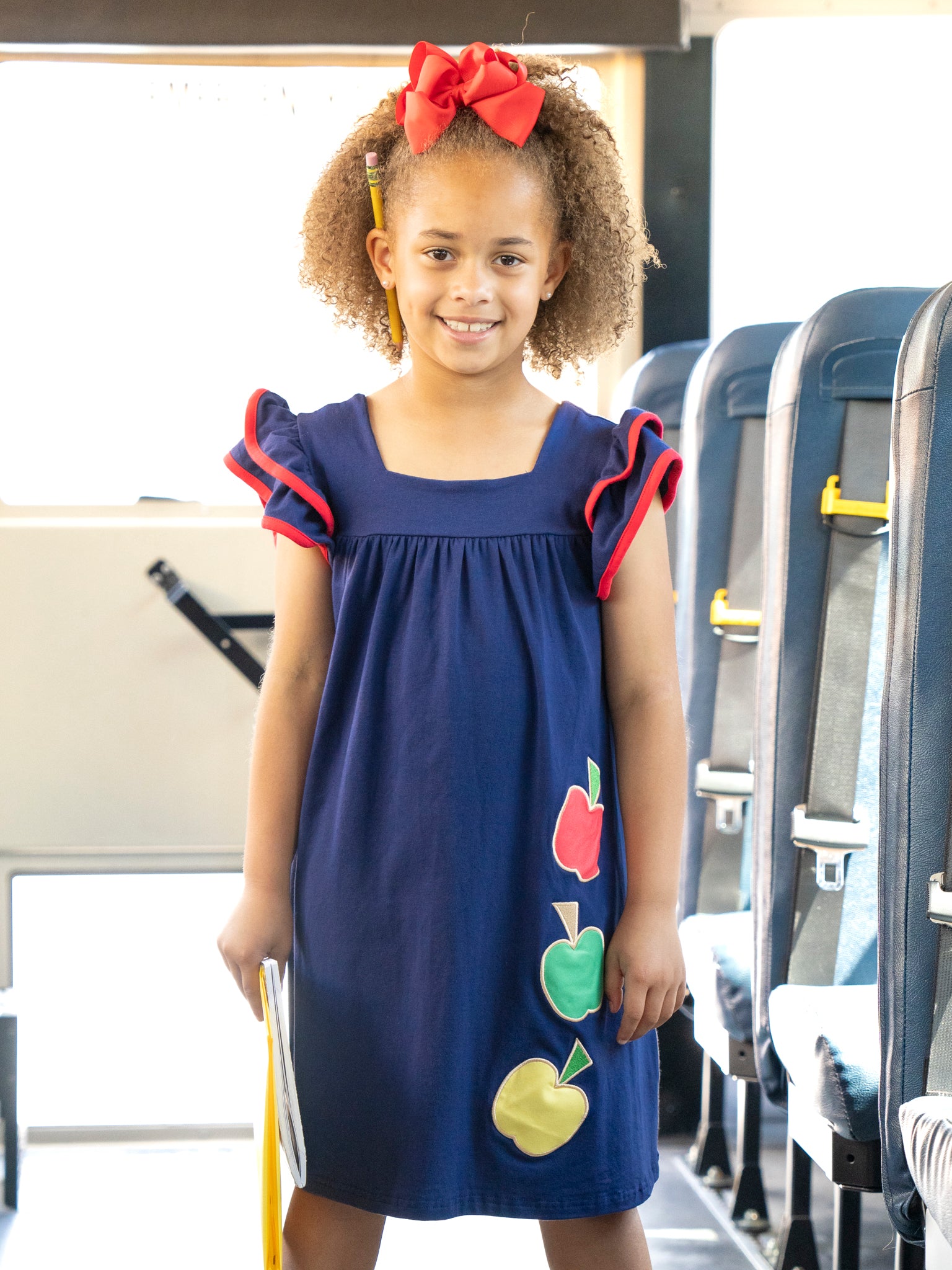 Navy Falling Apples Ruffle Dress - Marie Nicole Clothing