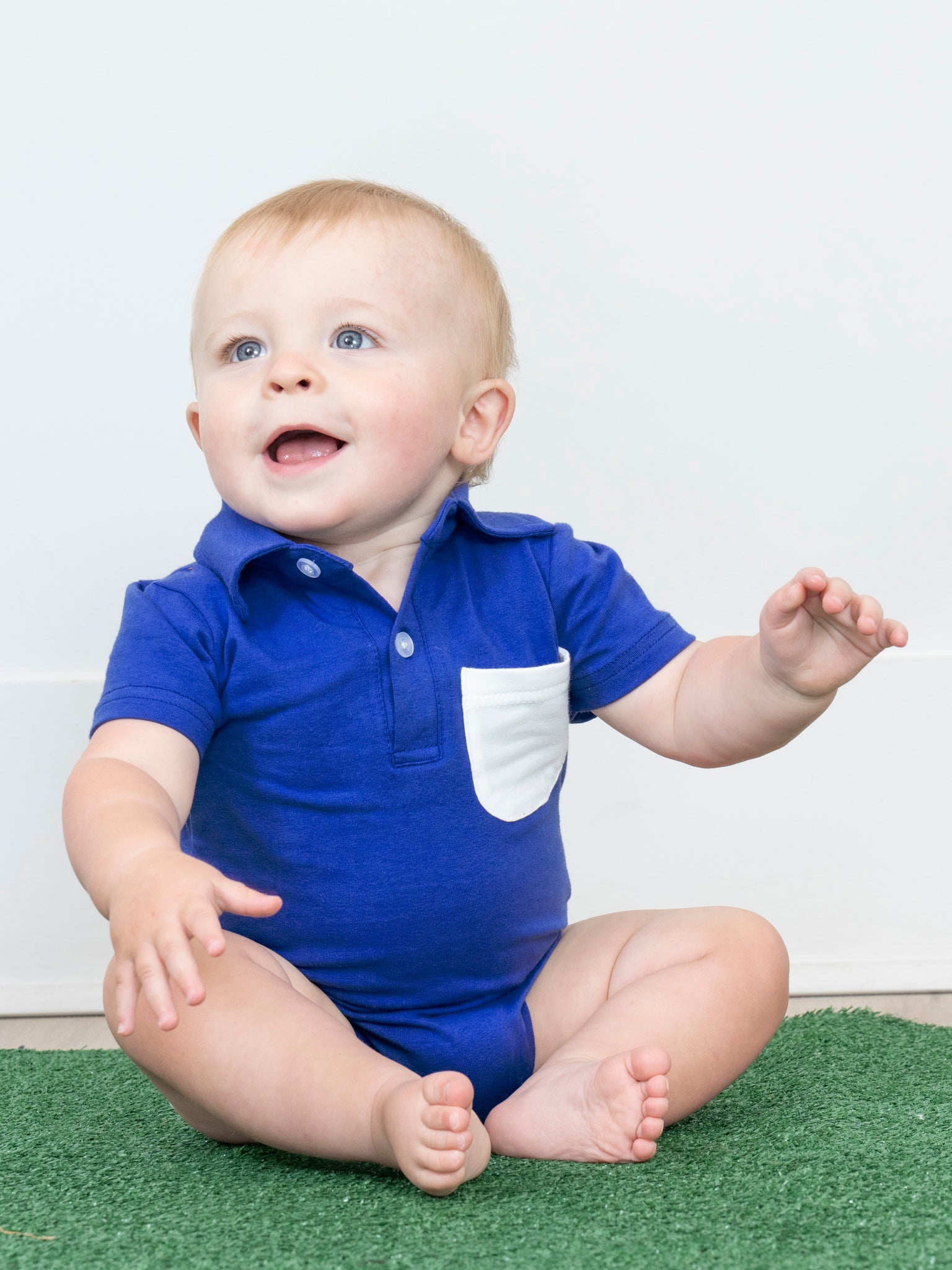 Blue & White Polo Romper - Marie Nicole Clothing