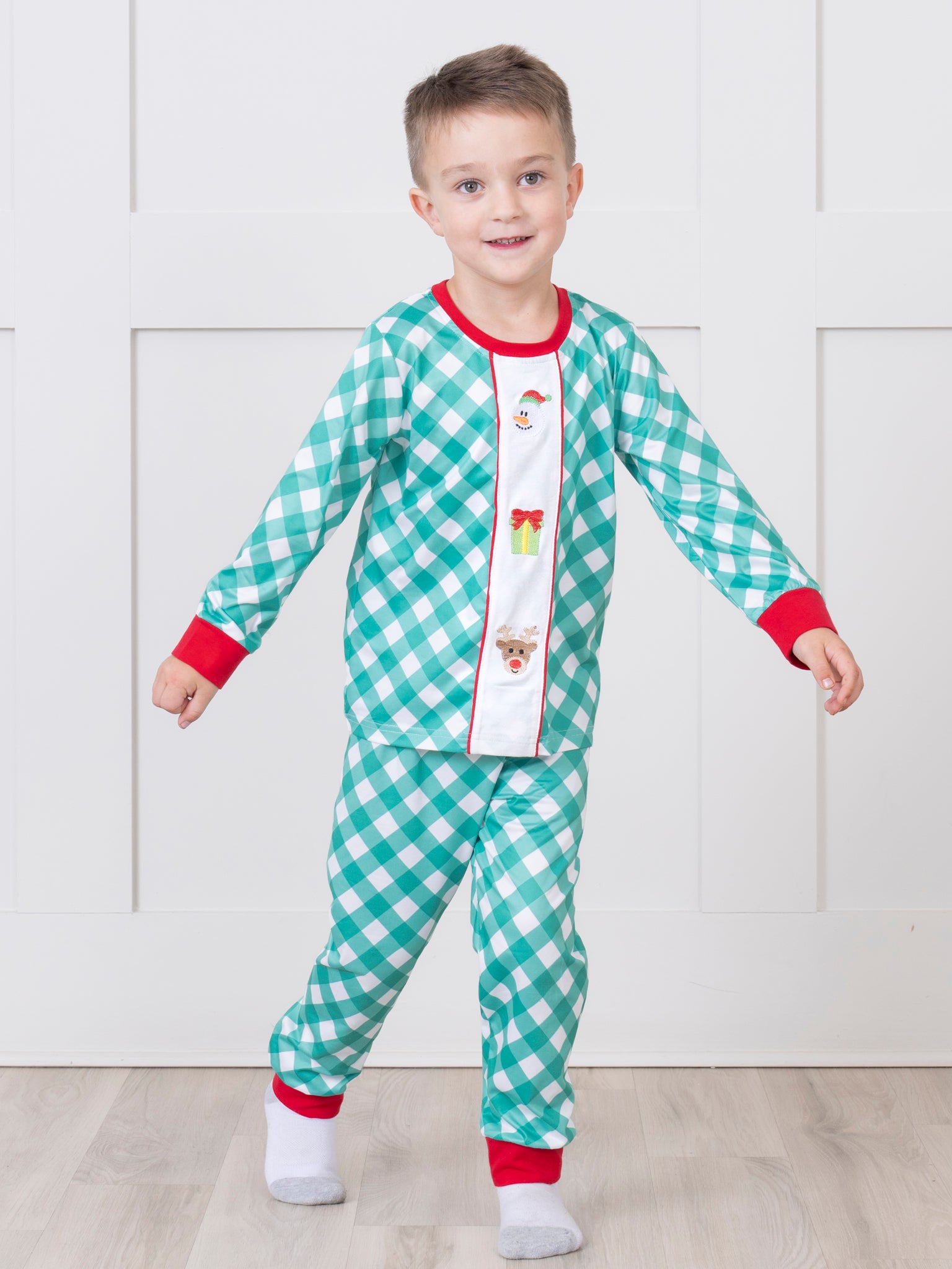 Embroidered Holiday Gingham Outfit - Marie Nicole Clothing