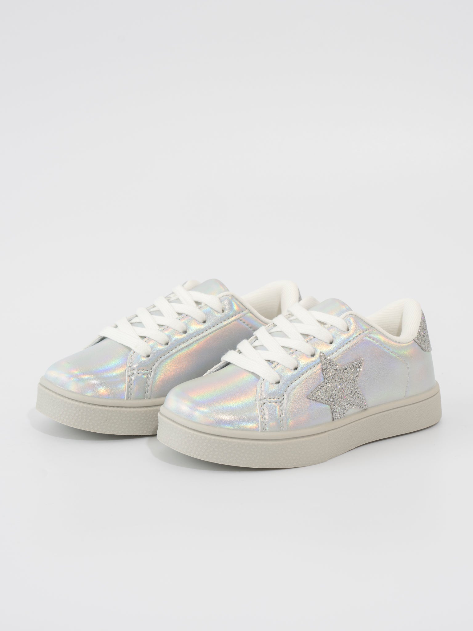 Girls' Sparkle Star Sneaker - Holographic Silver - Marie Nicole Clothing