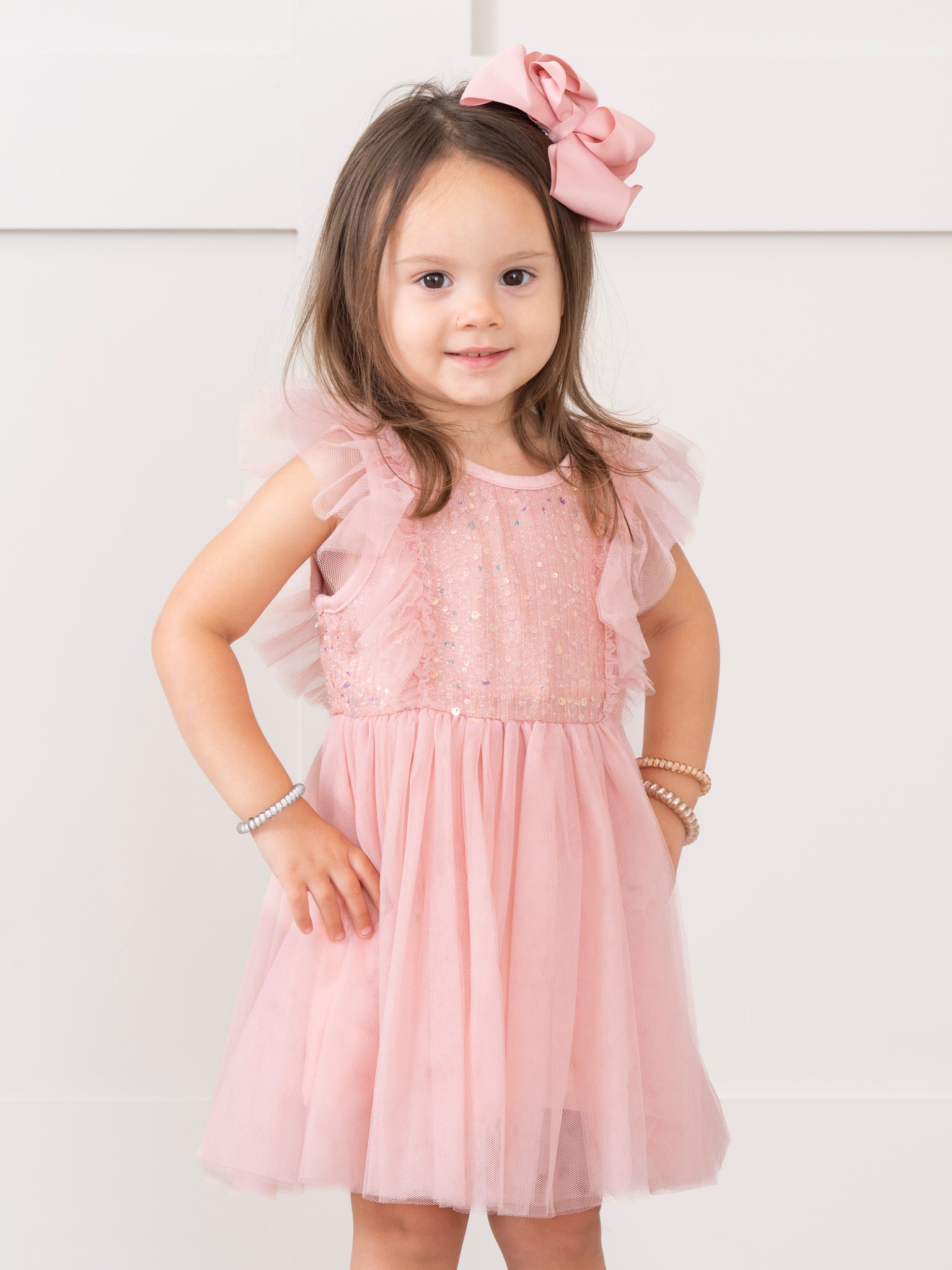 Peach Flutter Tulle Dress - Marie Nicole Clothing