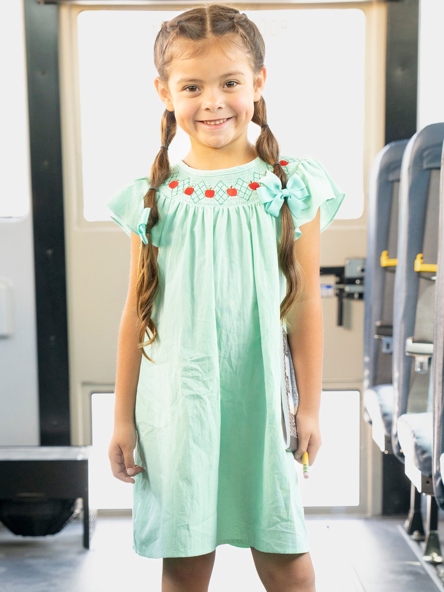 Turquoise Smocked Apples Dress - Marie Nicole Clothing