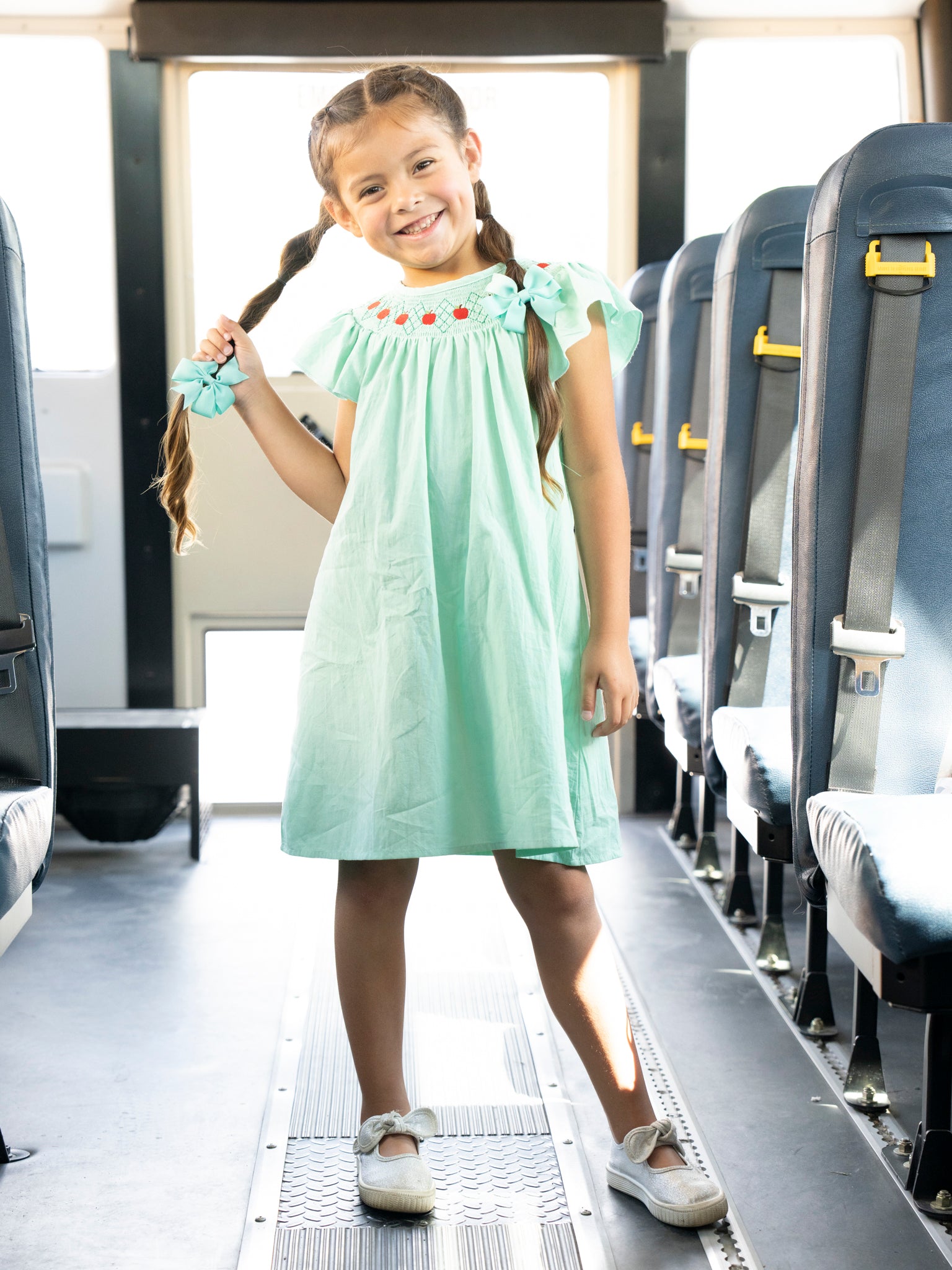 Turquoise Smocked Apples Dress - Marie Nicole Clothing