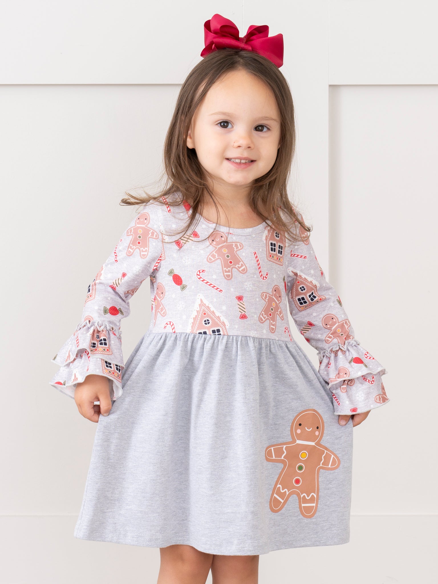 Grey Gingerbread Bell Sleeve Swing Dress - Marie Nicole Clothing
