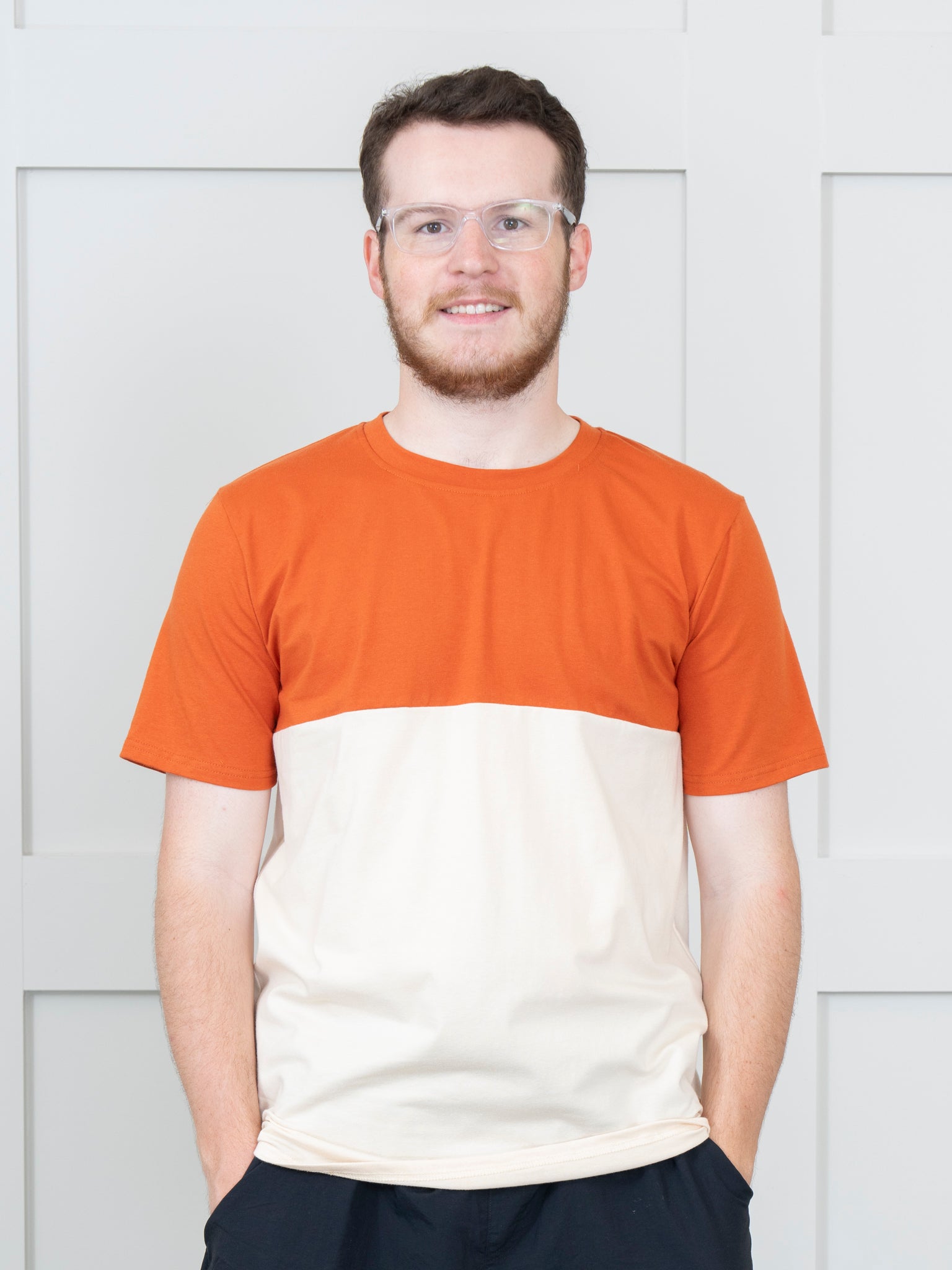 Unisex Burnt Orange Color Block Shirt - Marie Nicole Clothing
