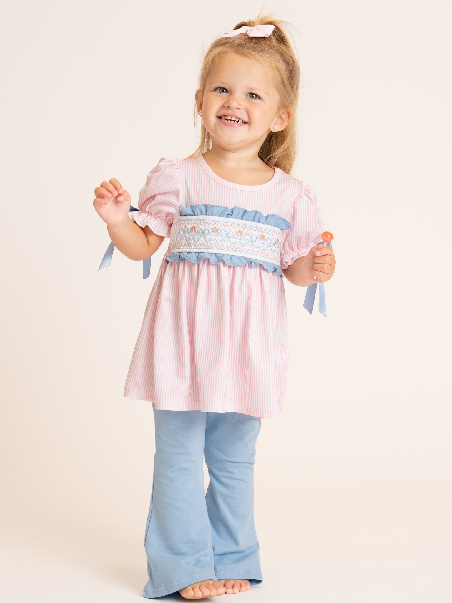 Dainty Bow Smocked Bell Bottom Outfit - Marie Nicole Clothing