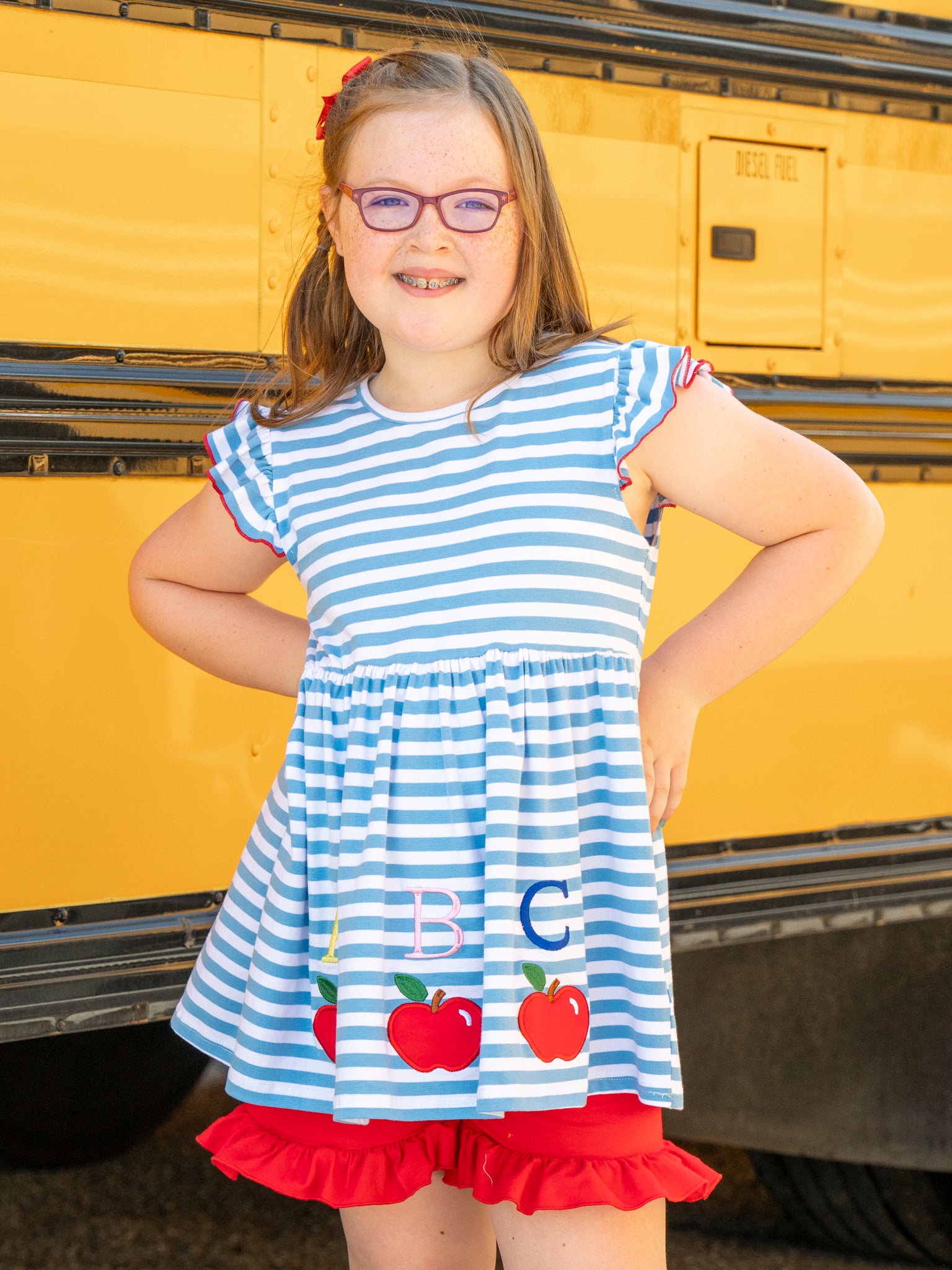 Blue & Red ABC Striped Ruffle Outfit - Marie Nicole Clothing