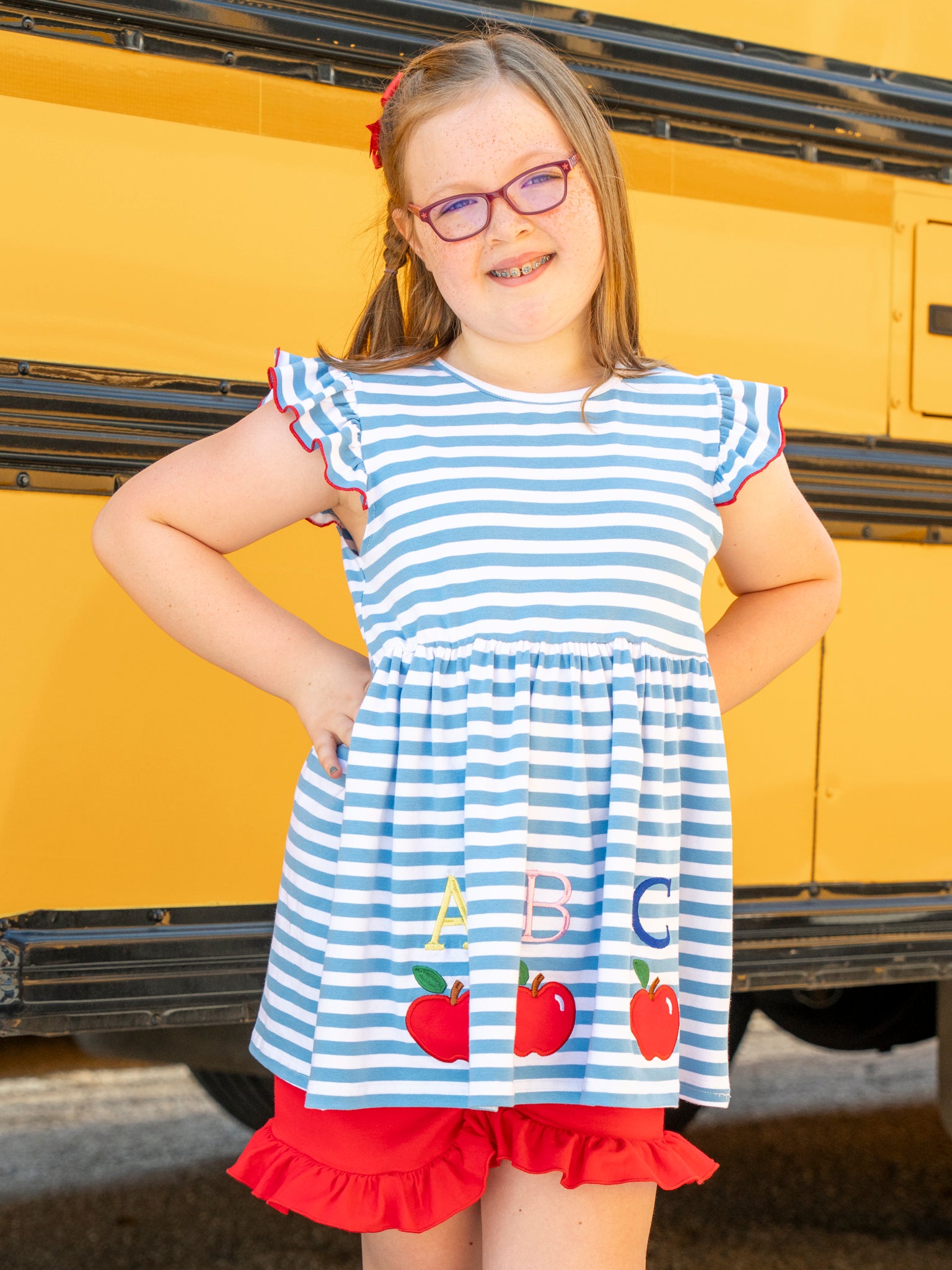 Blue & Red ABC Striped Ruffle Outfit - Marie Nicole Clothing