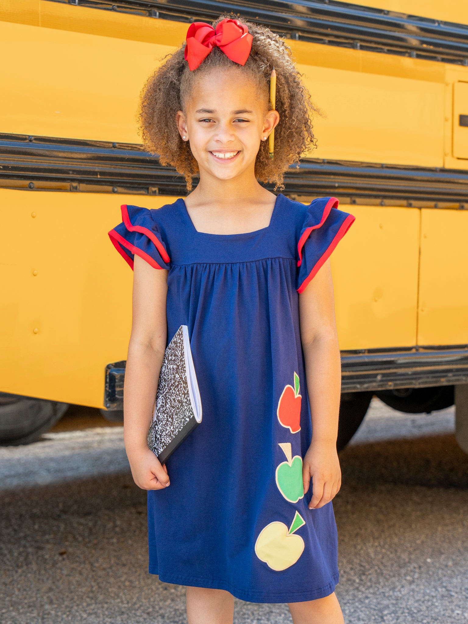 Navy Falling Apples Ruffle Dress - Marie Nicole Clothing