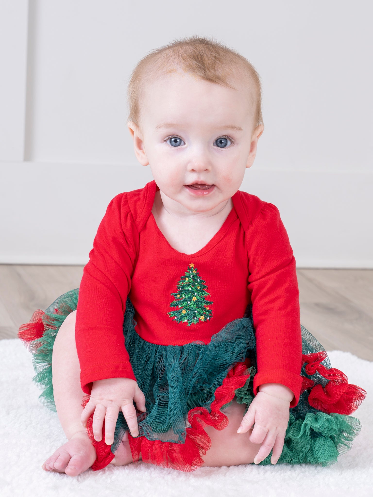 Red & Green Tree Tiered Tulle Bubble Romper - Marie Nicole Clothing