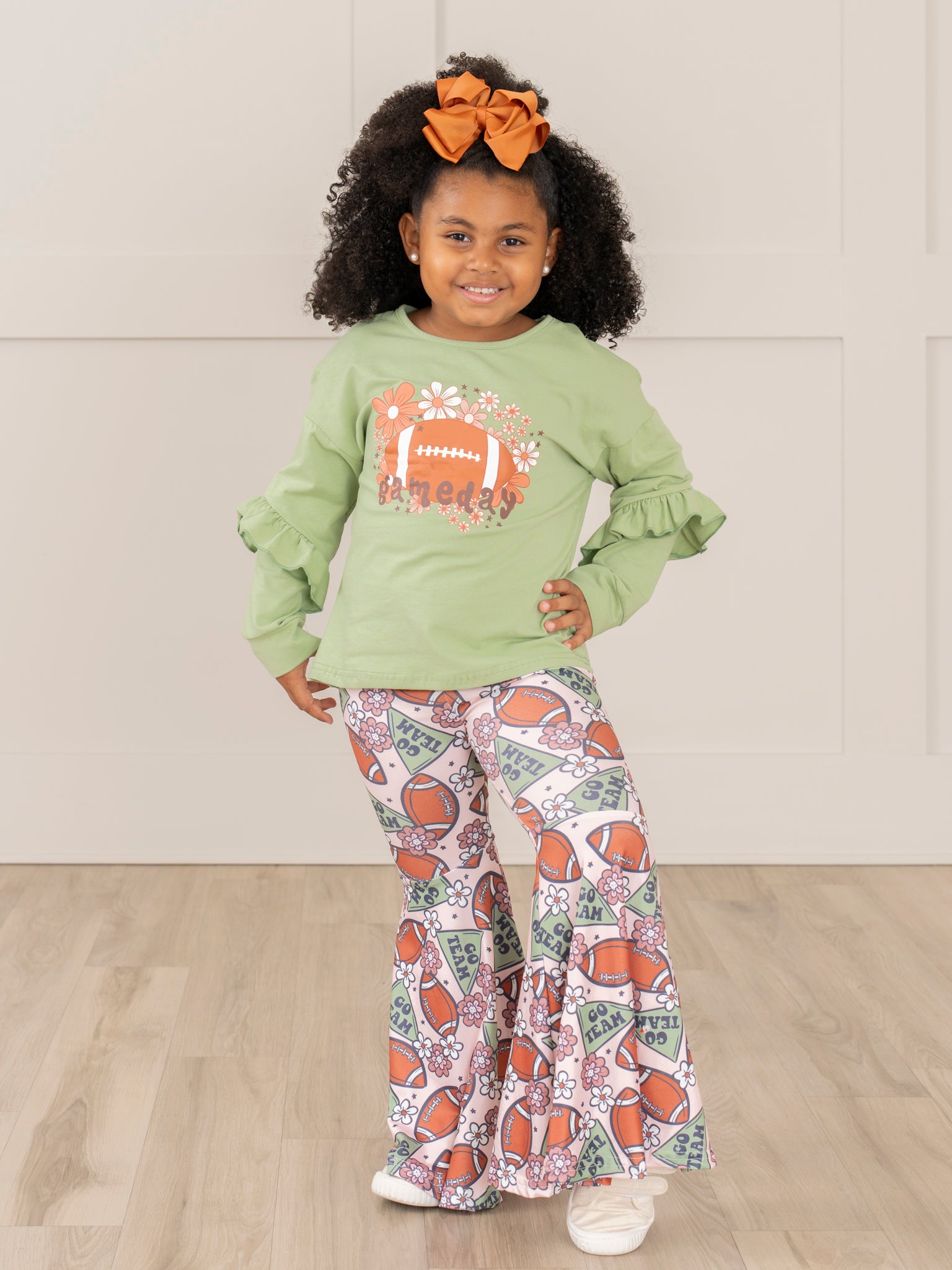 Green Floral Gameday Bell Bottoms Outfit - Marie Nicole Clothing
