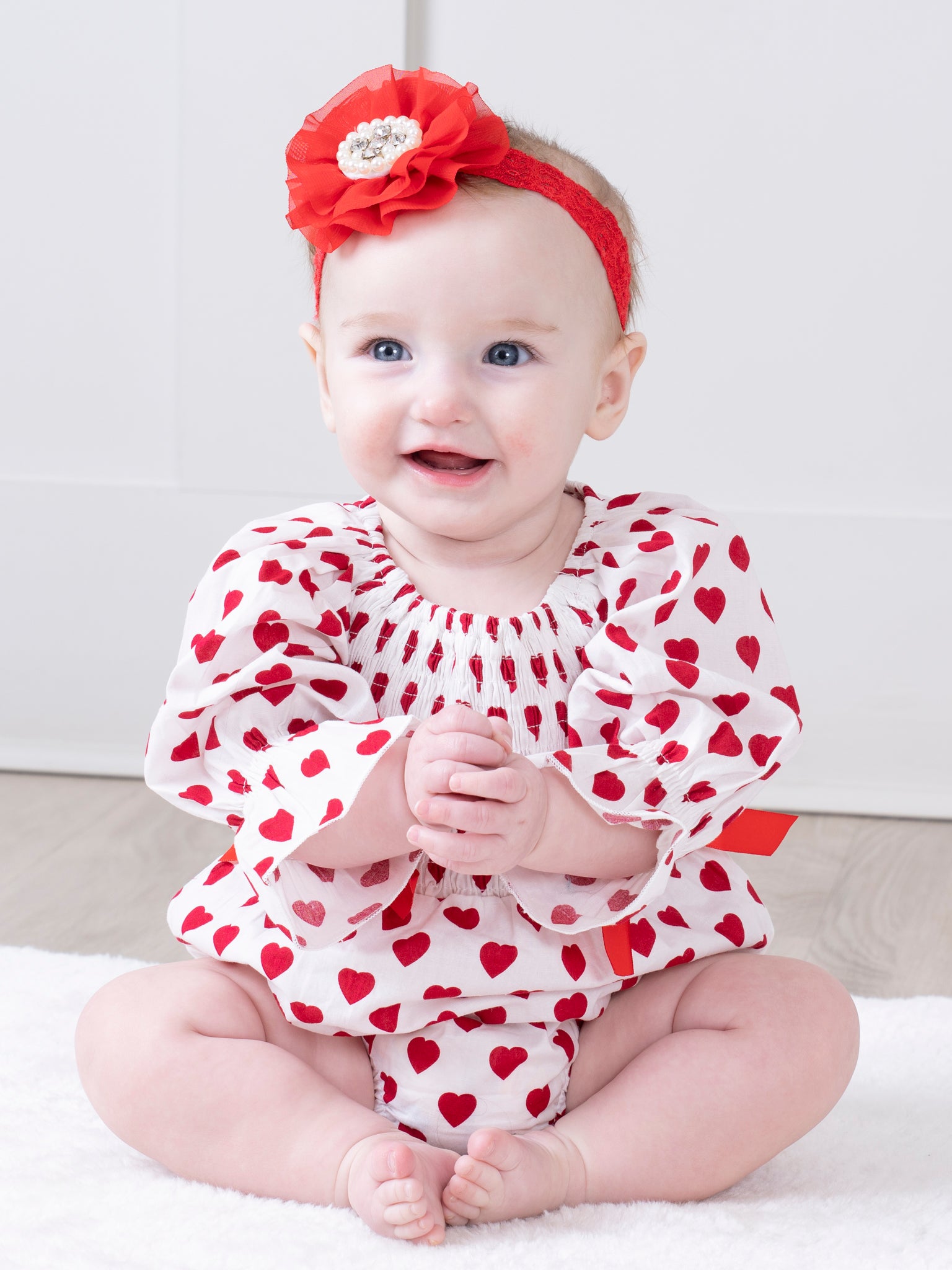 Red & White Hearts Bubble Romper - Marie Nicole Clothing