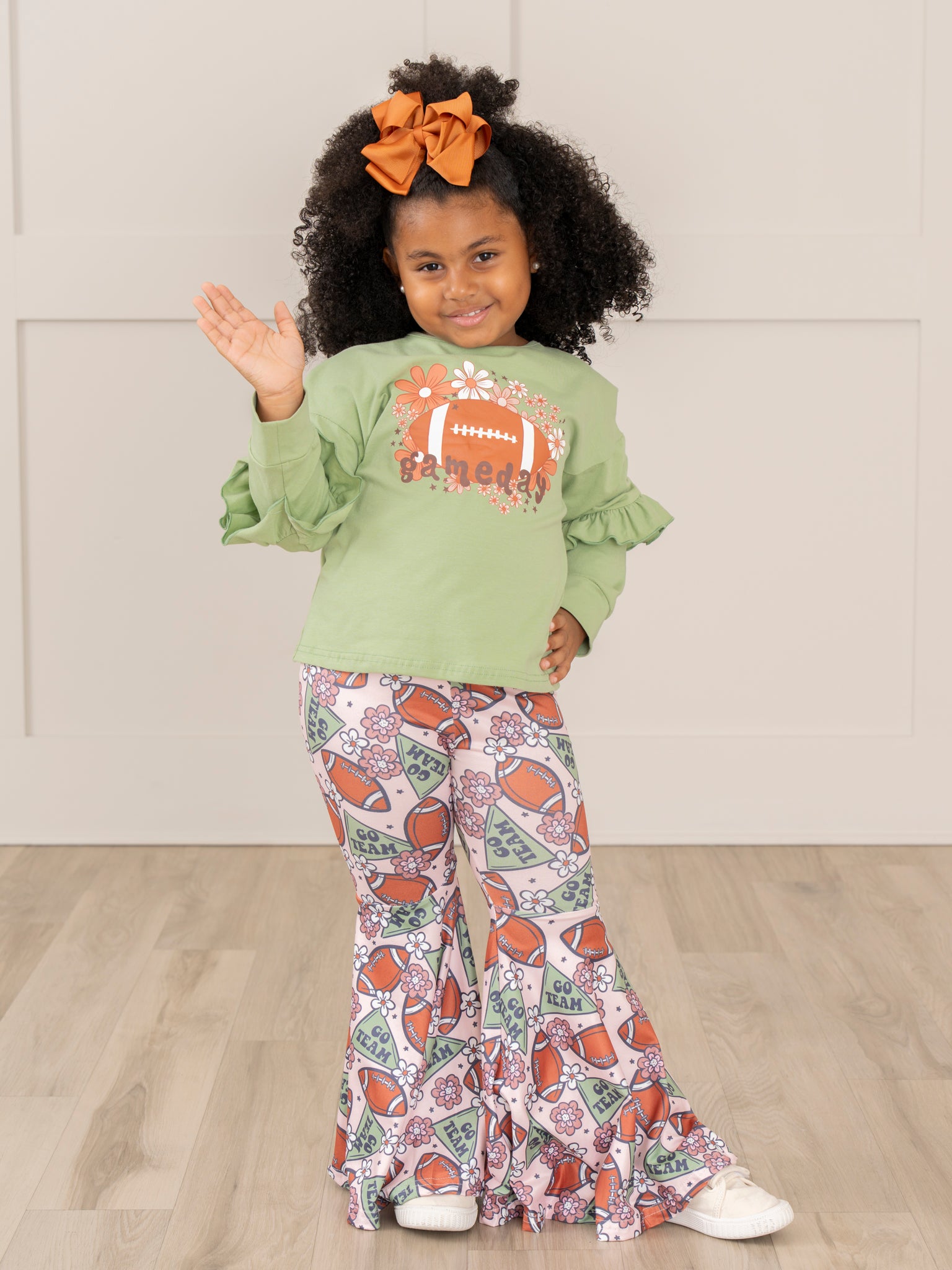 Green Floral Gameday Bell Bottoms Outfit - Marie Nicole Clothing