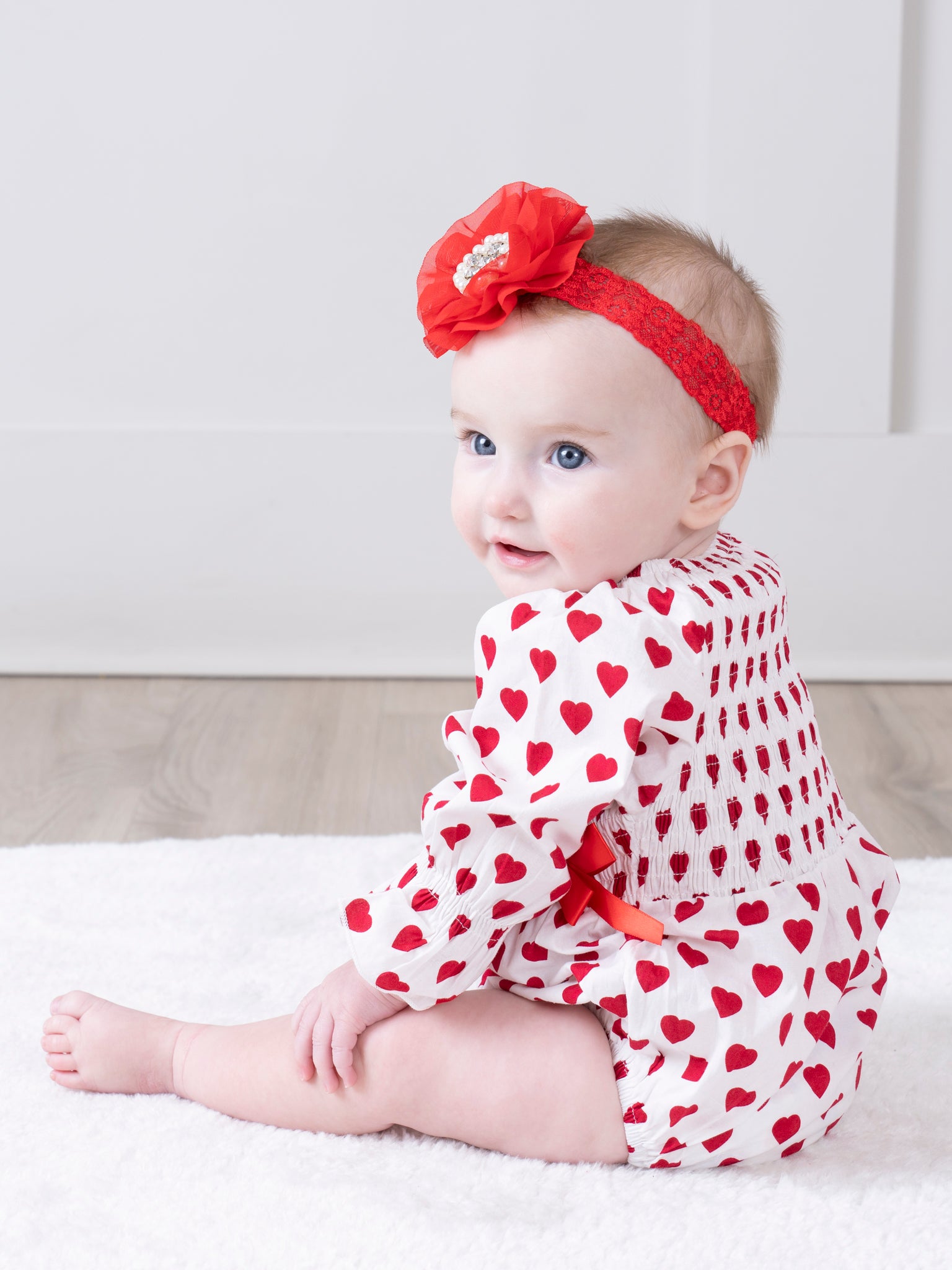 Red & White Hearts Bubble Romper - Marie Nicole Clothing