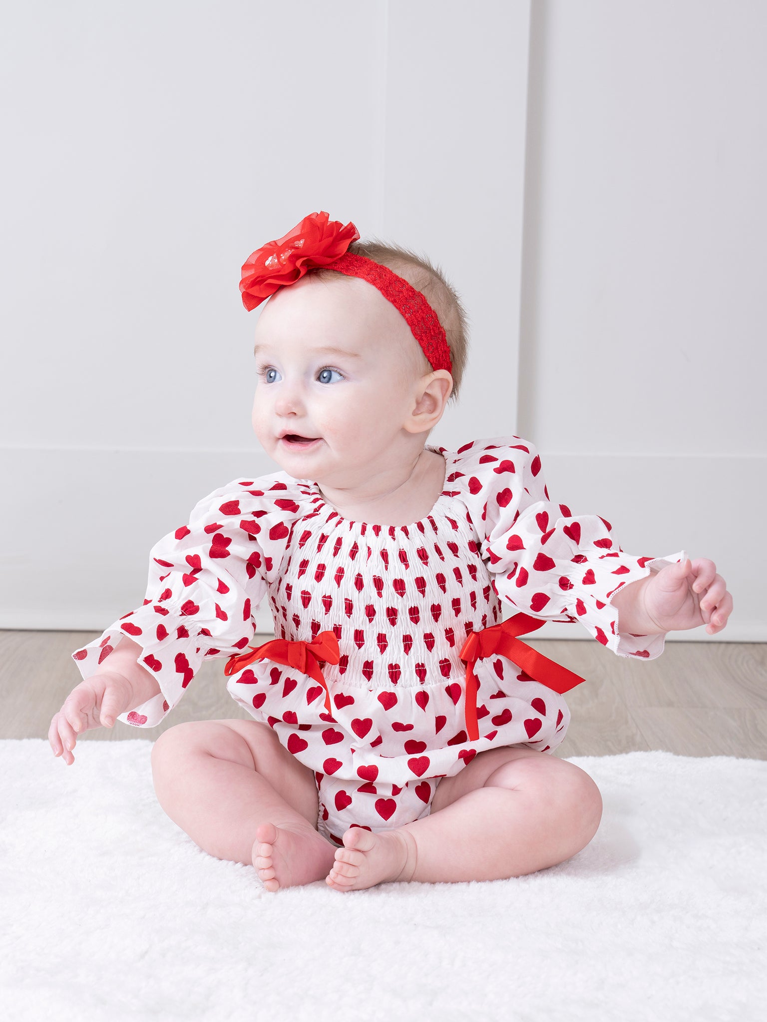 Red & White Hearts Bubble Romper - Marie Nicole Clothing